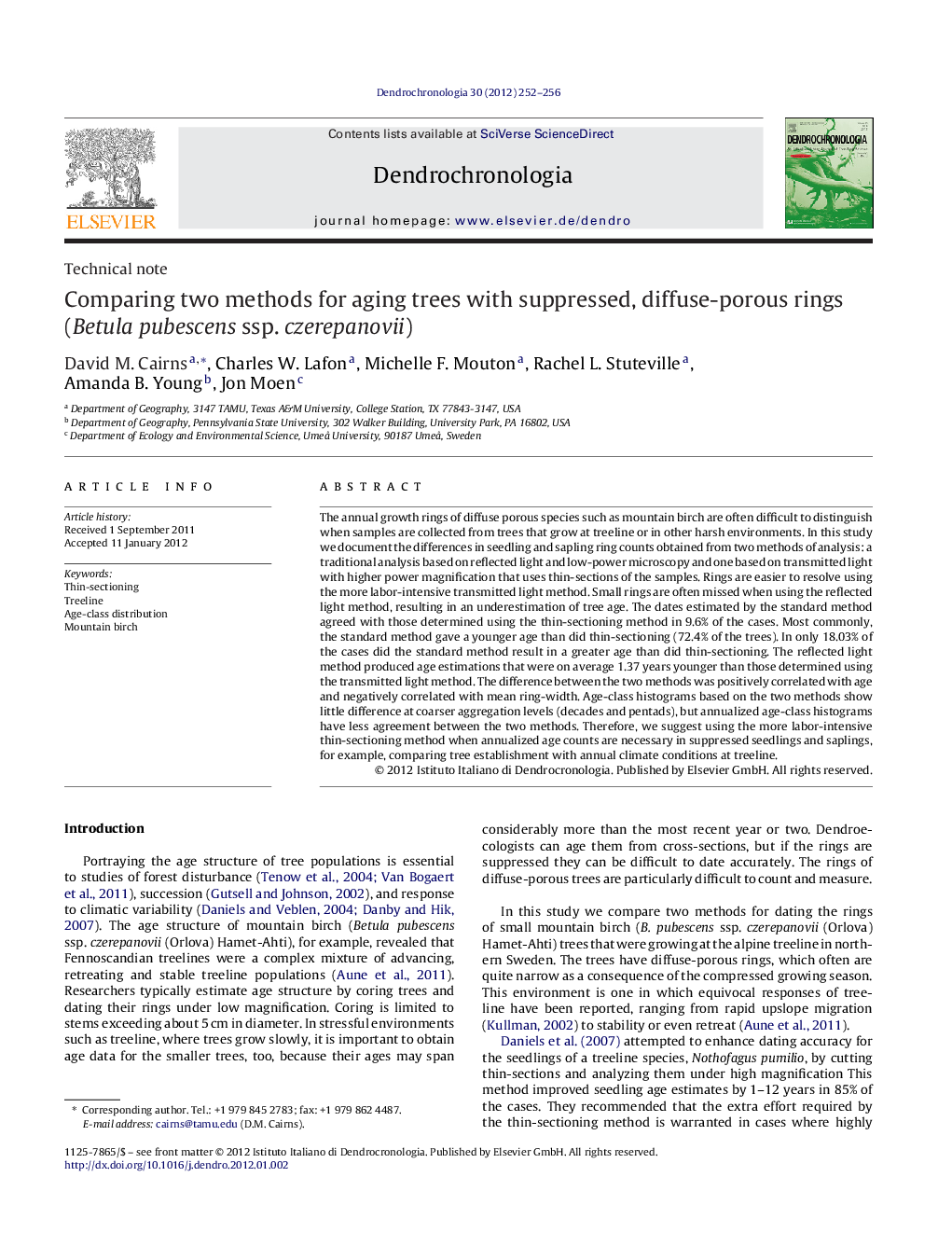 Comparing two methods for aging trees with suppressed, diffuse-porous rings (Betula pubescens ssp. czerepanovii)