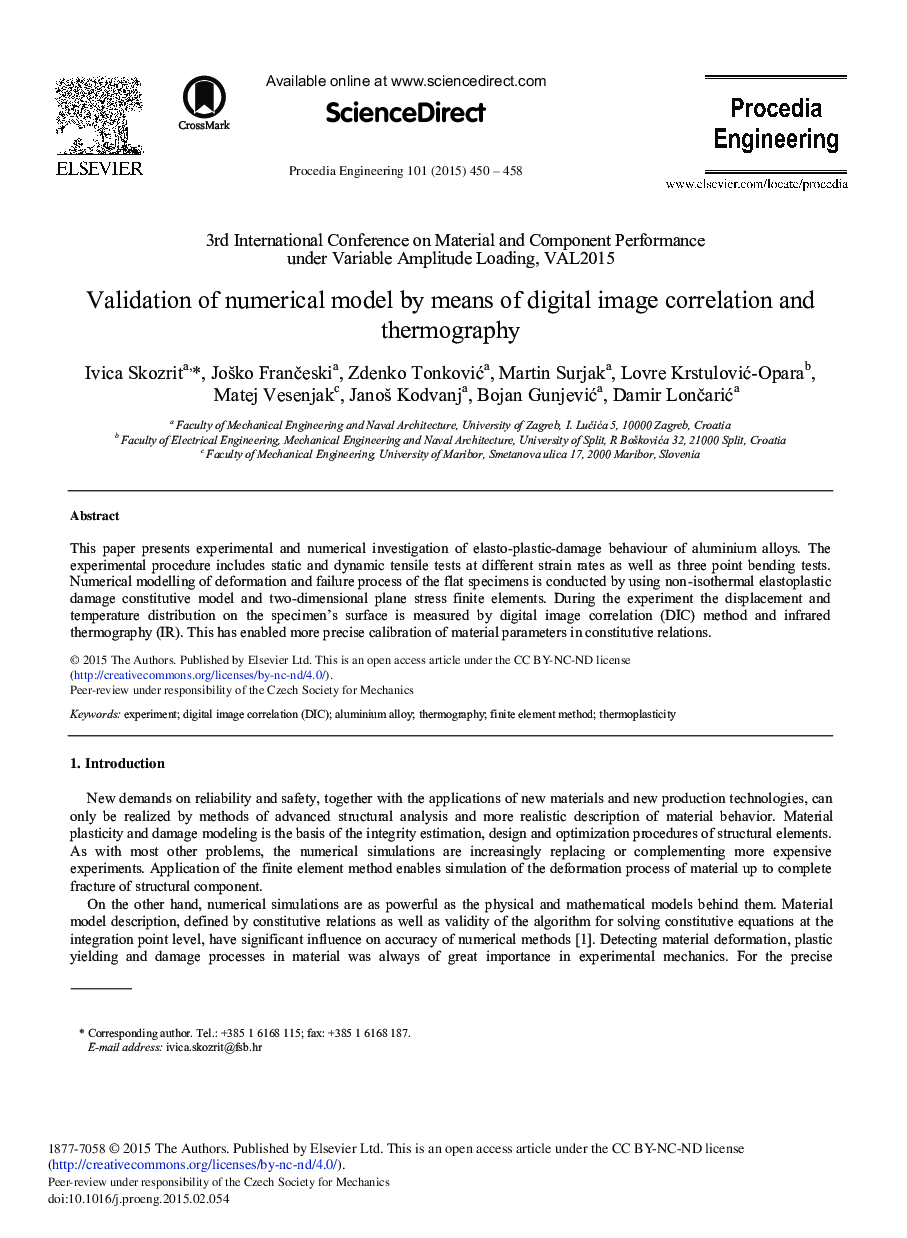 Validation of Numerical Model by Means of Digital Image Correlation and Thermography 