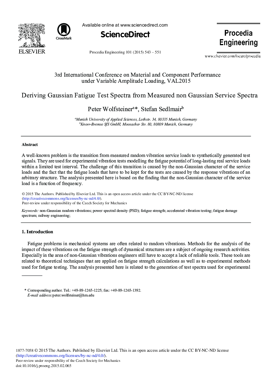 Deriving Gaussian Fatigue Test Spectra from Measured non Gaussian Service Spectra 