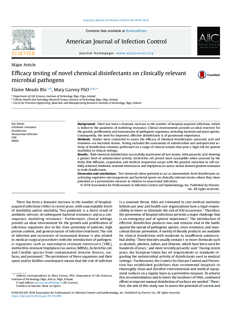 Efficacy testing of novel chemical disinfectants on clinically relevant microbial pathogens