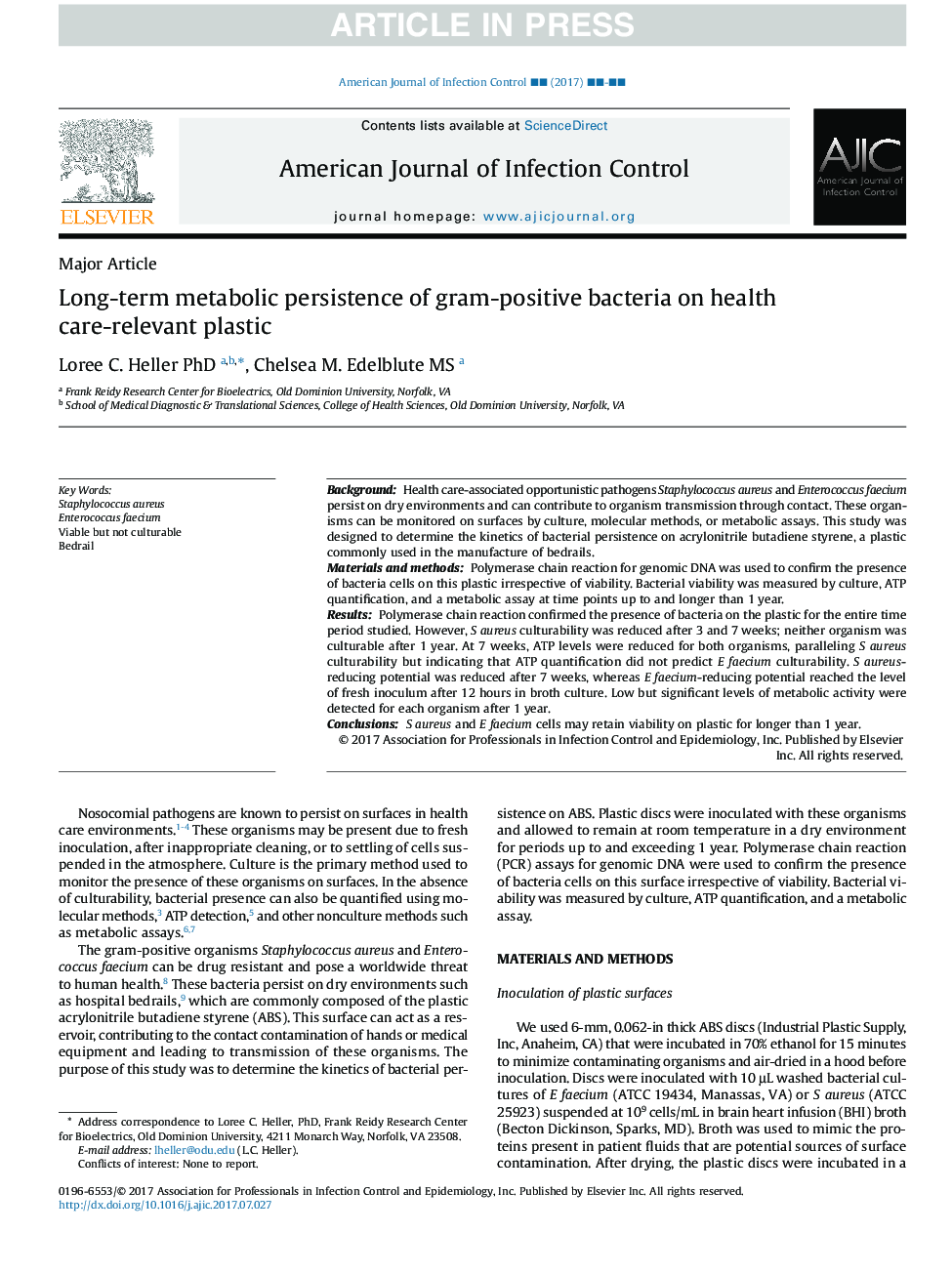 پایداری متابولیک طولانی مدت باکتری های گرم مثبت در پلاستیک مربوط به مراقبت های بهداشتی 