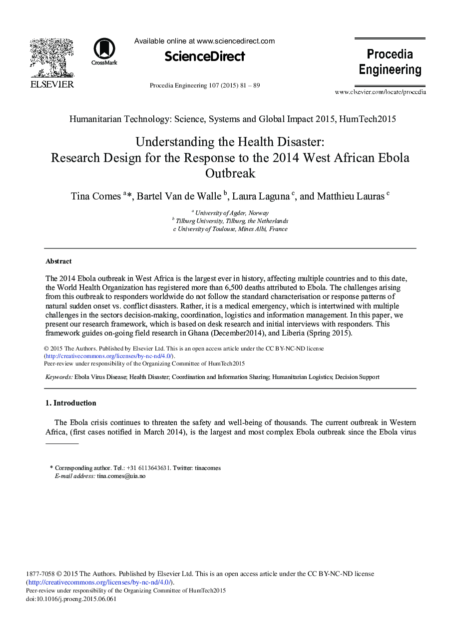 Understanding the Health Disaster: Research Design for the Response to the 2014 West African Ebola Outbreak 