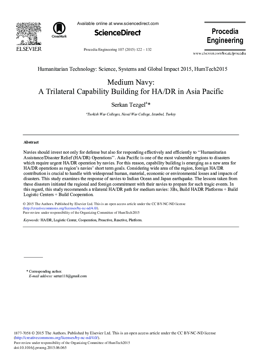 Medium Navy: A Trilateral Capability Building for HA/DR in Asia Pacific 