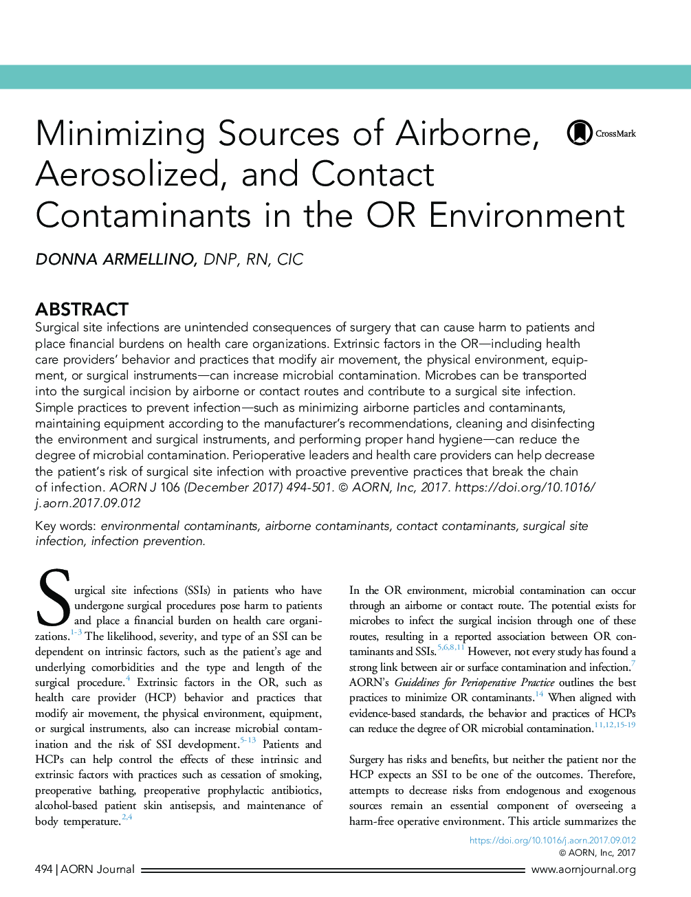 Minimizing Sources of Airborne, Aerosolized, and Contact Contaminants in the OR Environment