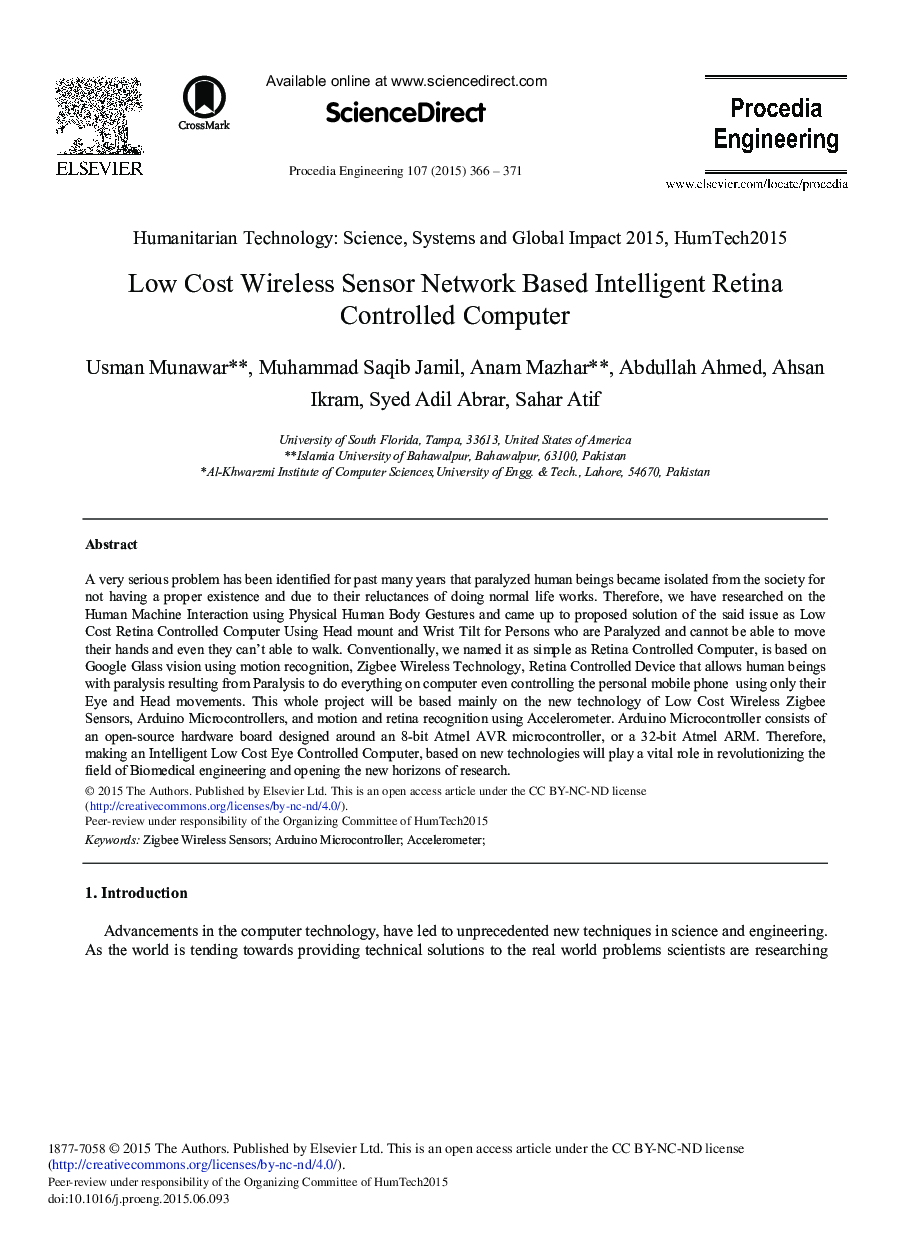 Low Cost Wireless Sensor Network Based Intelligent Retina Controlled Computer 