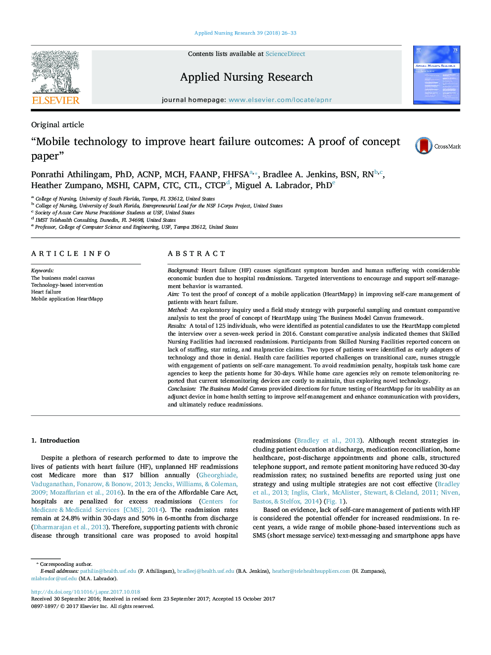 عکس صفحه اول مقاله: “Mobile technology to improve heart failure outcomes: A proof of concept paper” “Mobile technology to improve heart failure outcomes: A proof of concept paper”