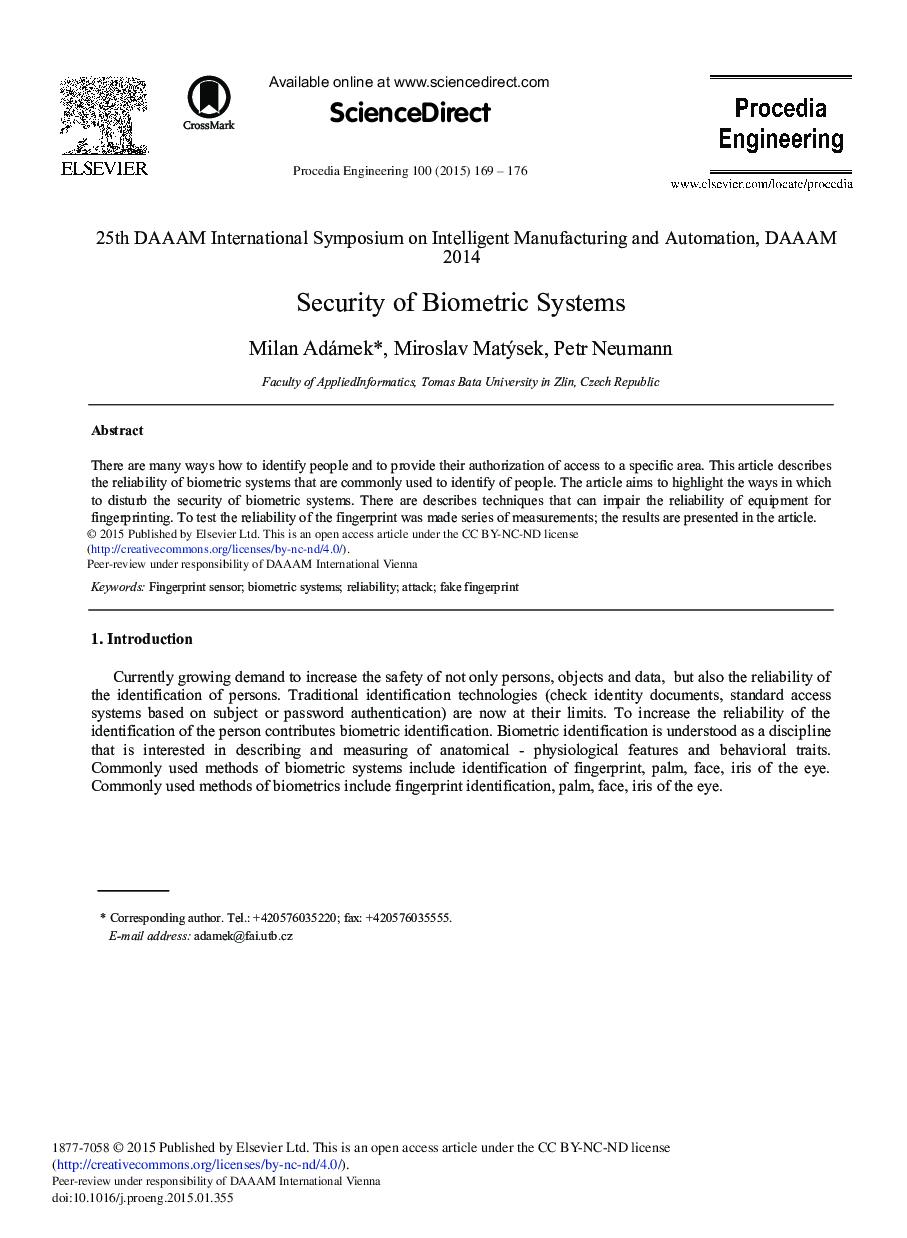 Security of Biometric Systems 