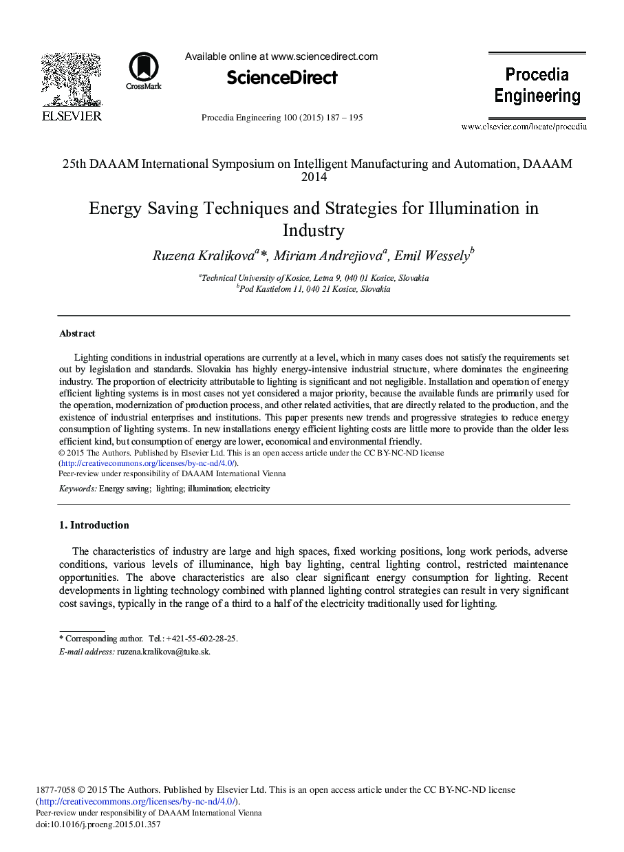 Energy Saving Techniques and Strategies for Illumination in Industry 