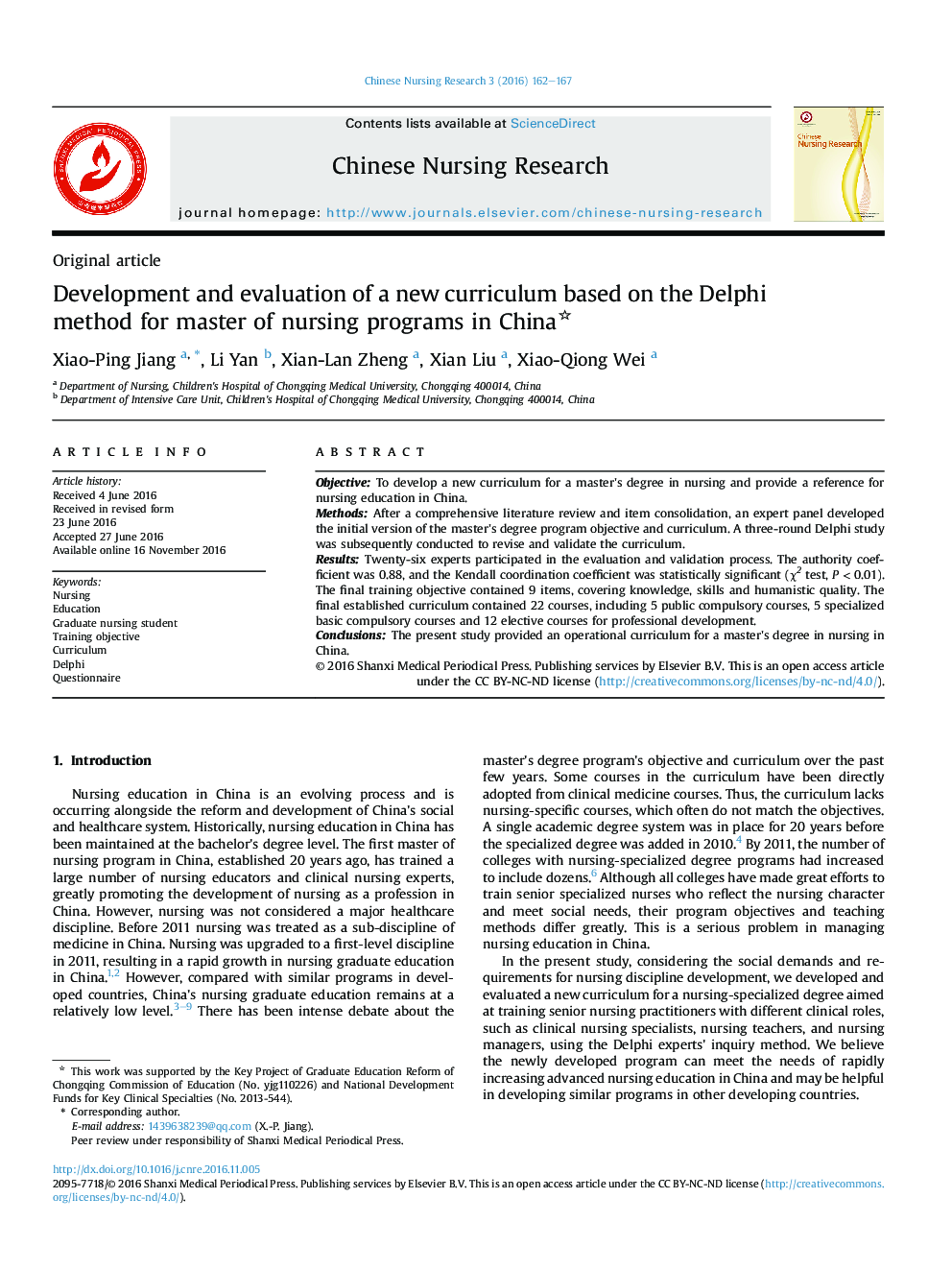 Development and evaluation of a new curriculum based on the Delphi method for master of nursing programs in China