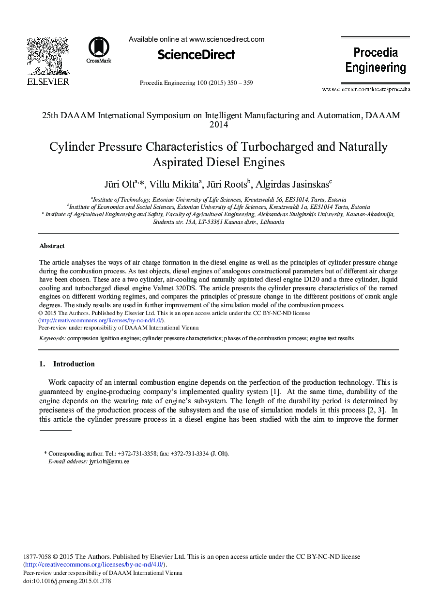 Cylinder Pressure Characteristics of Turbocharged and Naturally Aspirated Diesel Engines 