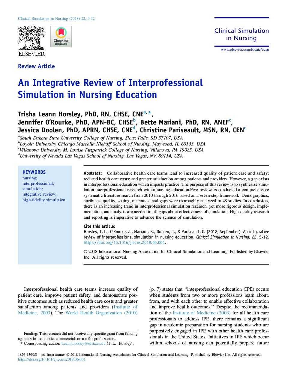 بررسی یکپارچه سازی شبیه سازی بین حرفه ای در آموزش پرستاری 