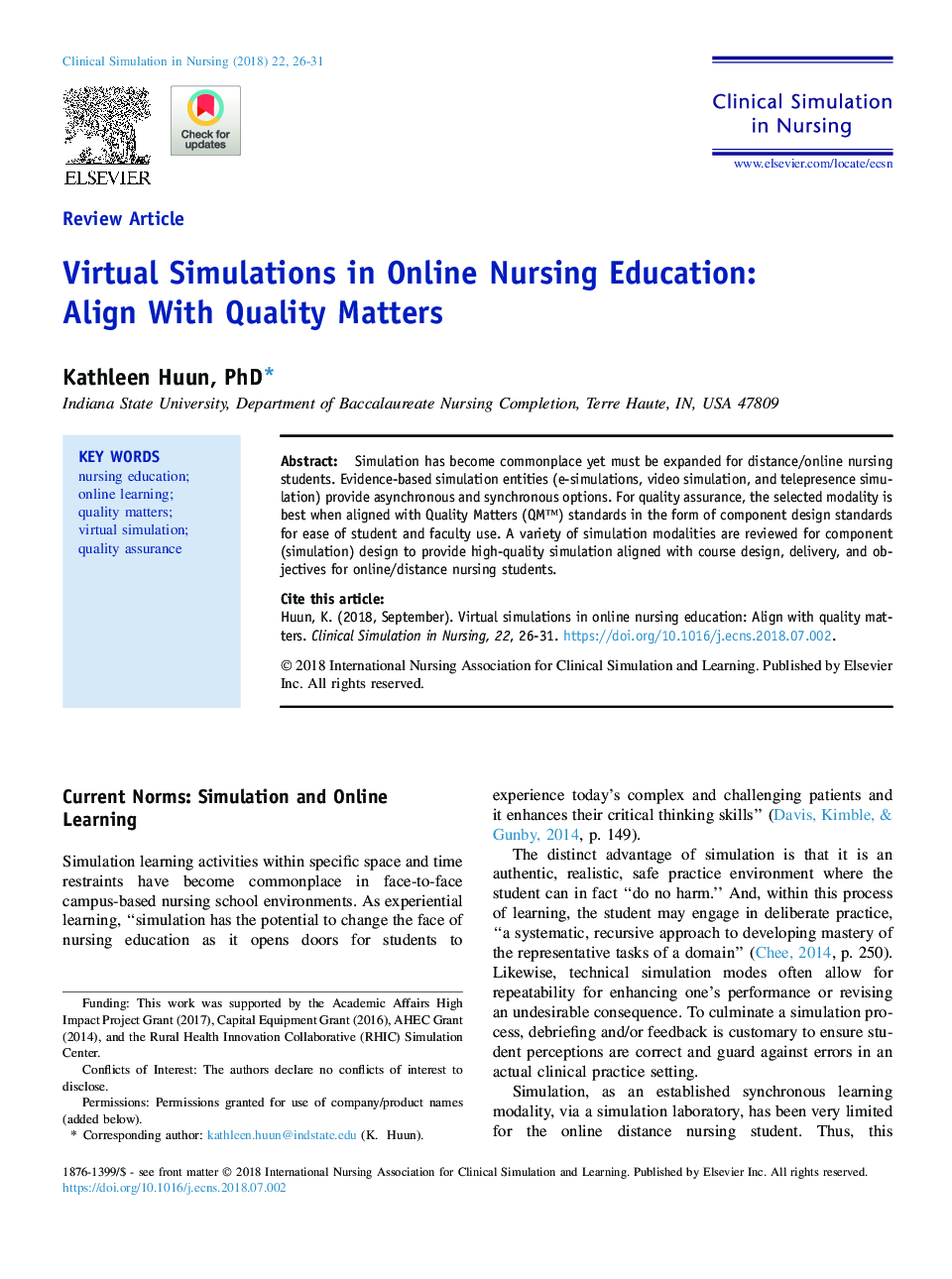 Virtual Simulations in Online Nursing Education: Align With Quality Matters