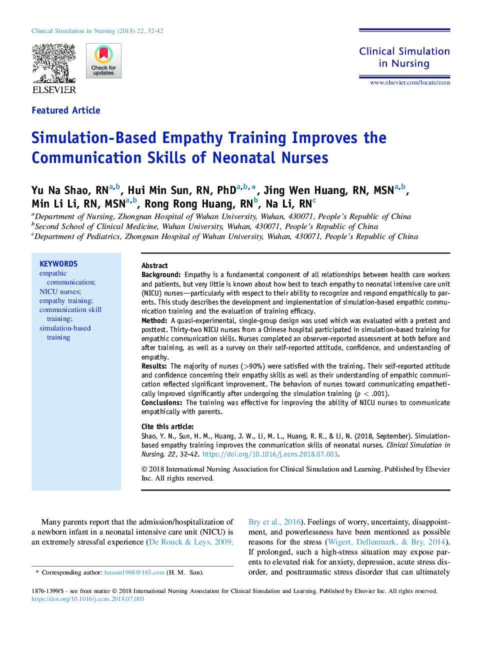 Simulation-Based Empathy Training Improves the Communication Skills of Neonatal Nurses