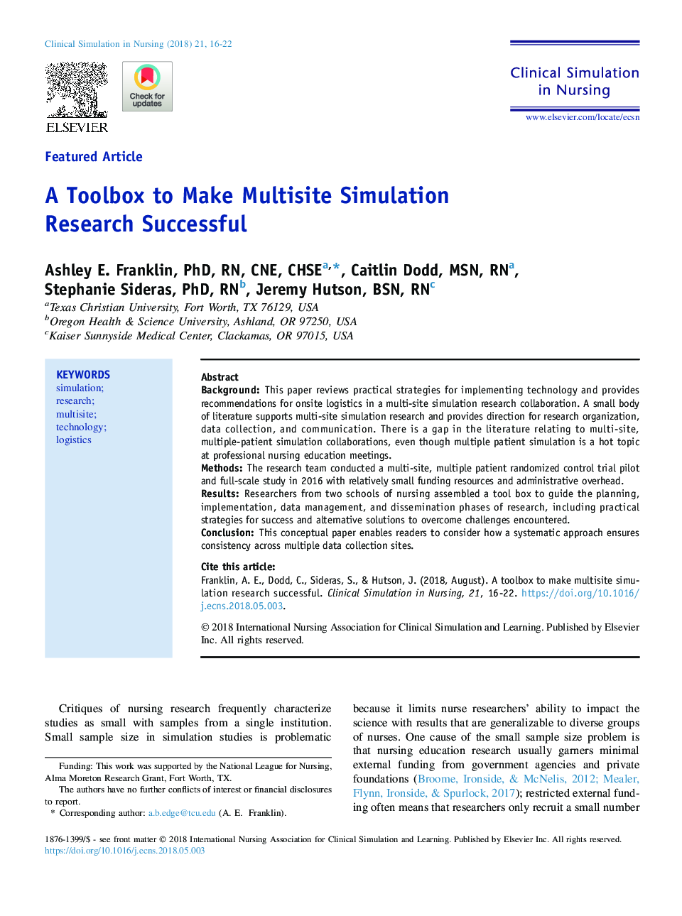 A Toolbox to Make Multisite Simulation Research Successful