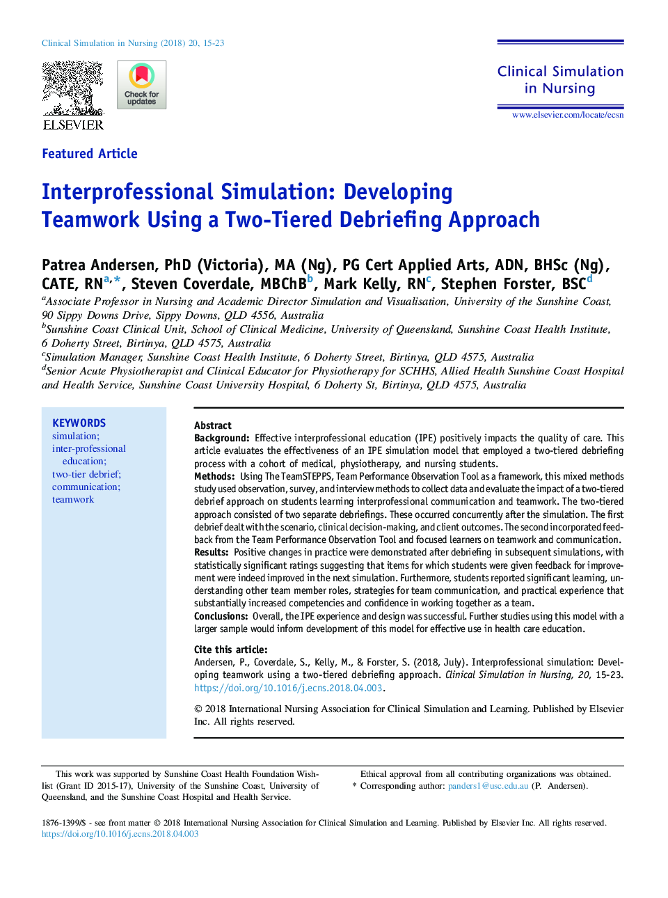Interprofessional Simulation: Developing Teamwork Using a Two-Tiered Debriefing Approach
