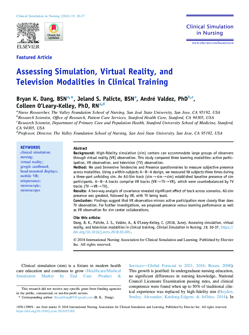 Assessing Simulation, Virtual Reality, and Television Modalities in Clinical Training