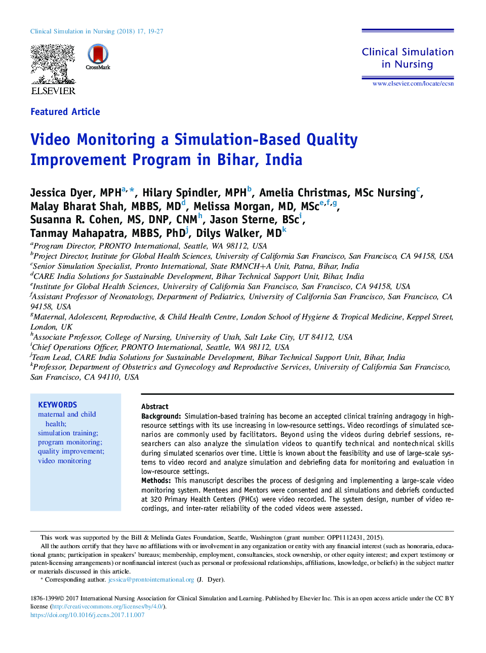 Video Monitoring a Simulation-Based Quality Improvement Program in Bihar, India