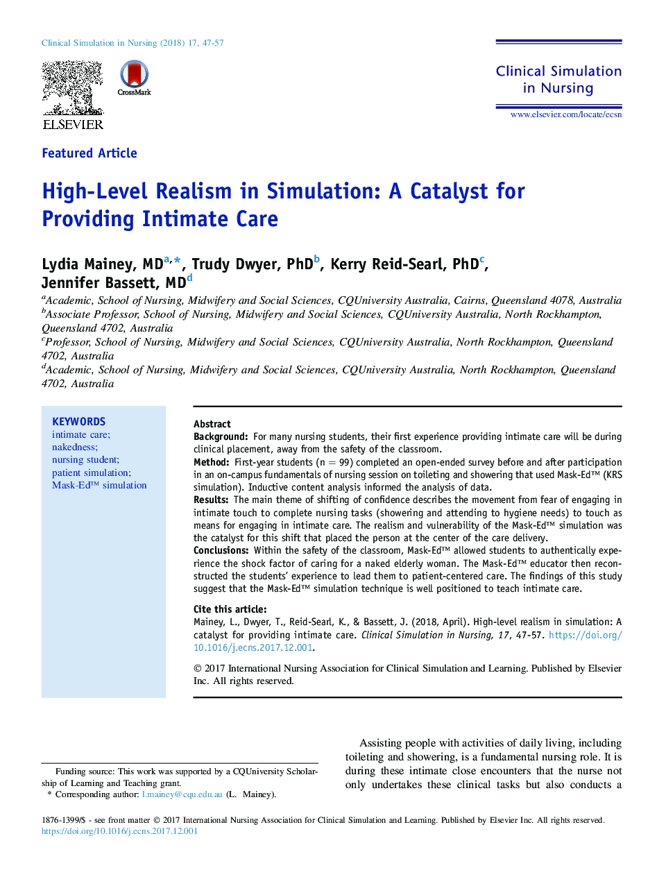 High-Level Realism in Simulation: A Catalyst for Providing Intimate Care