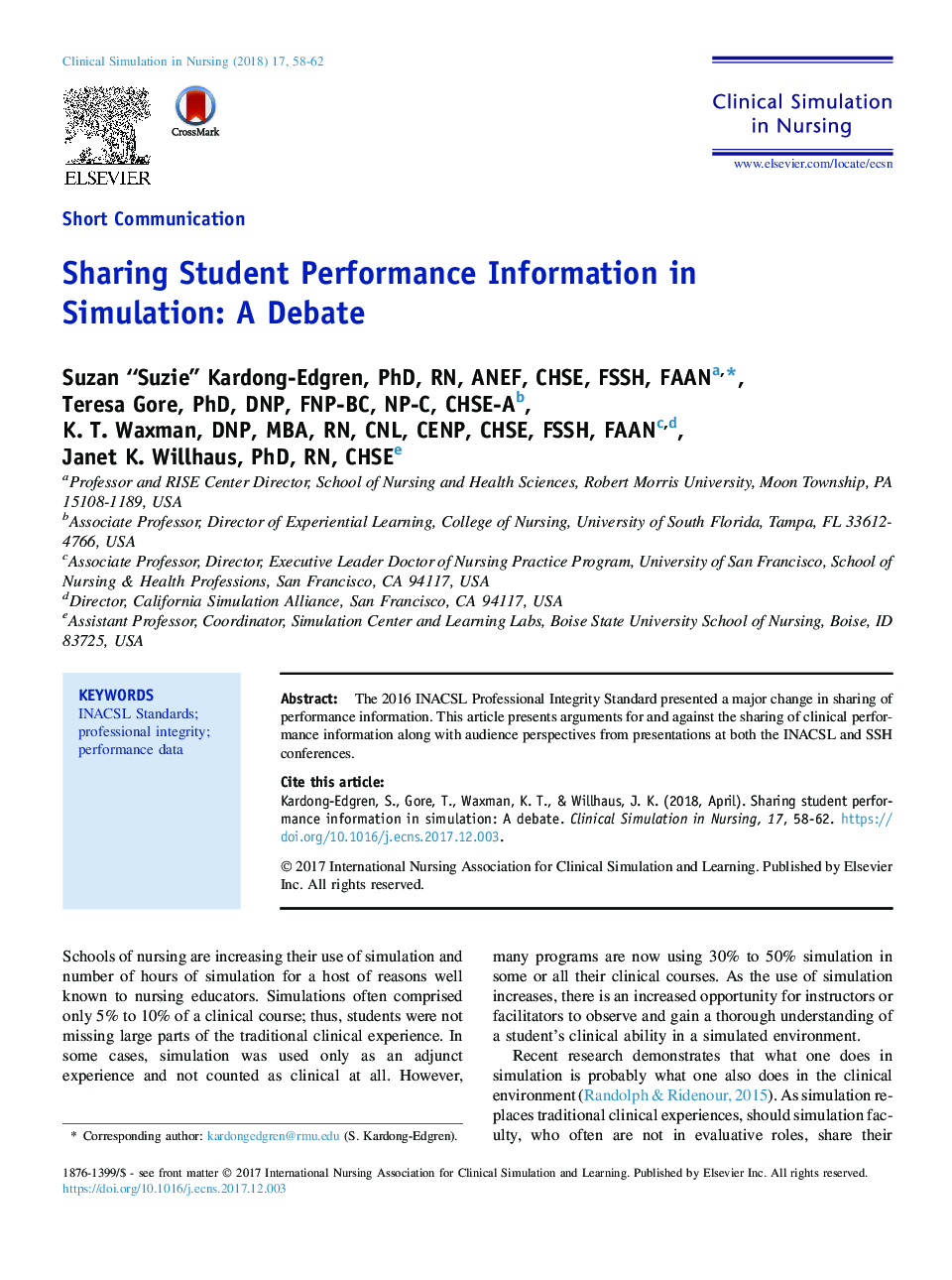 Sharing Student Performance Information in Simulation: A Debate