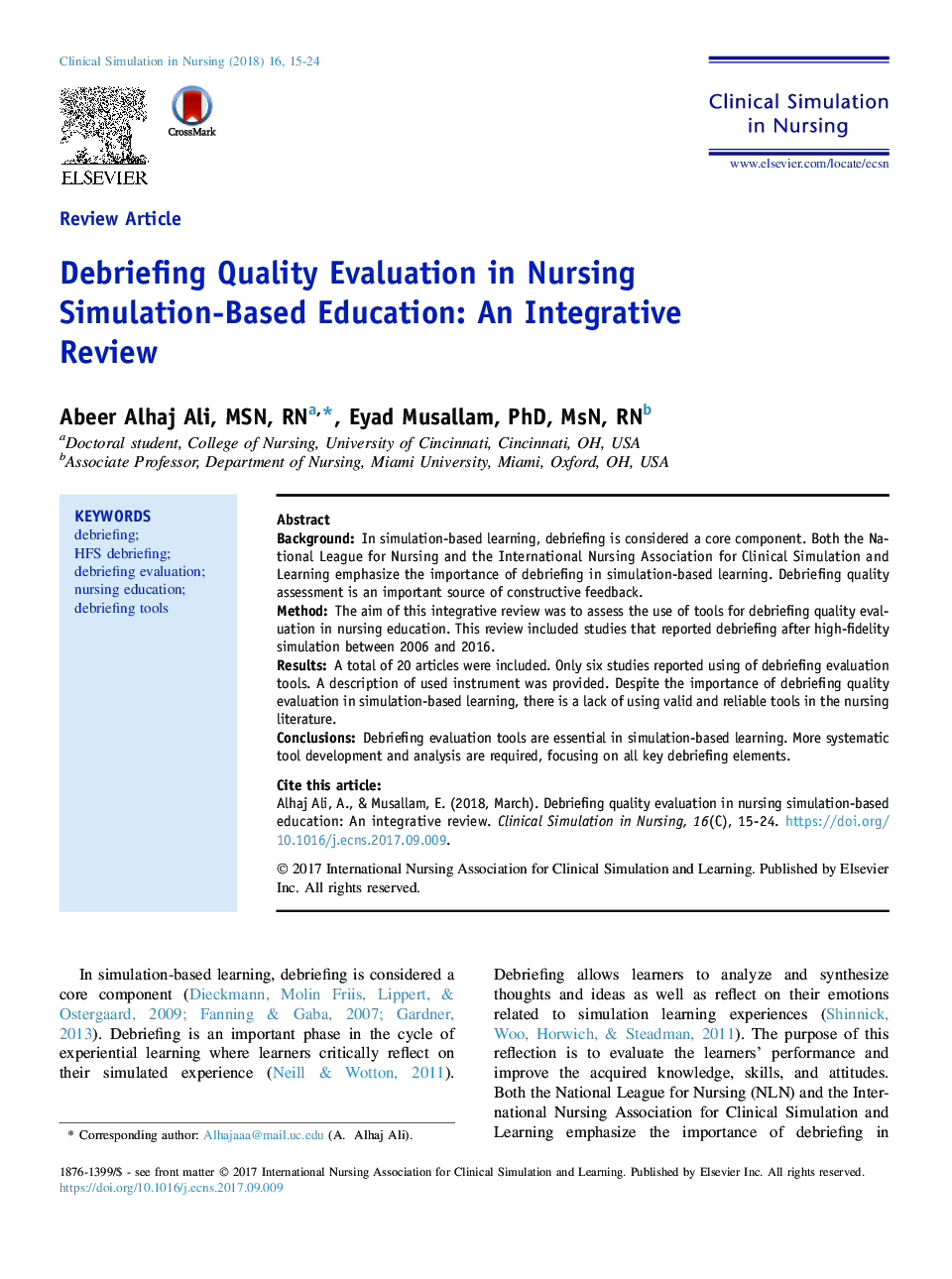 Debriefing Quality Evaluation in Nursing Simulation-Based Education: An Integrative Review