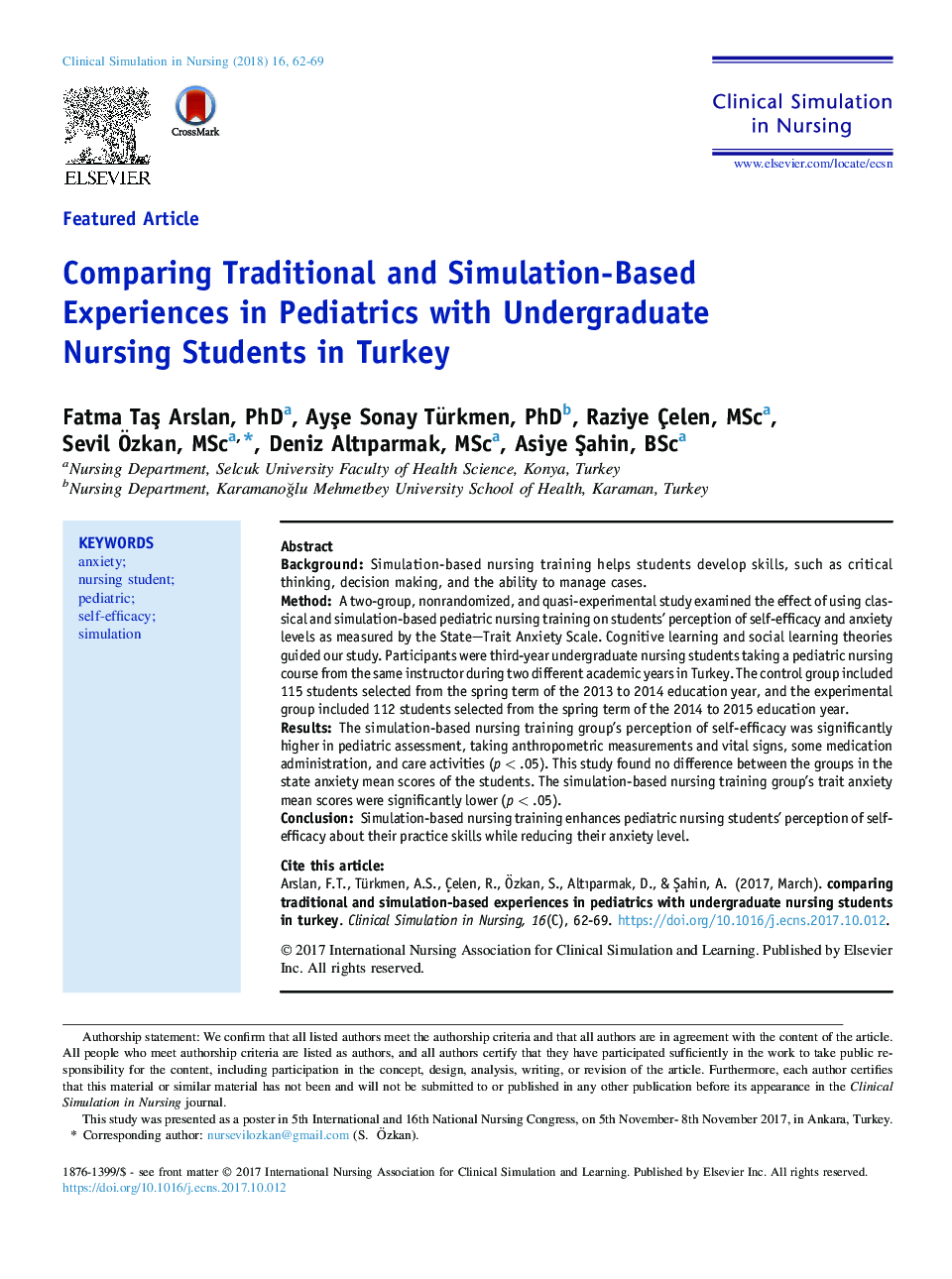Comparing Traditional and Simulation-Based Experiences in Pediatrics with Undergraduate Nursing Students in Turkey