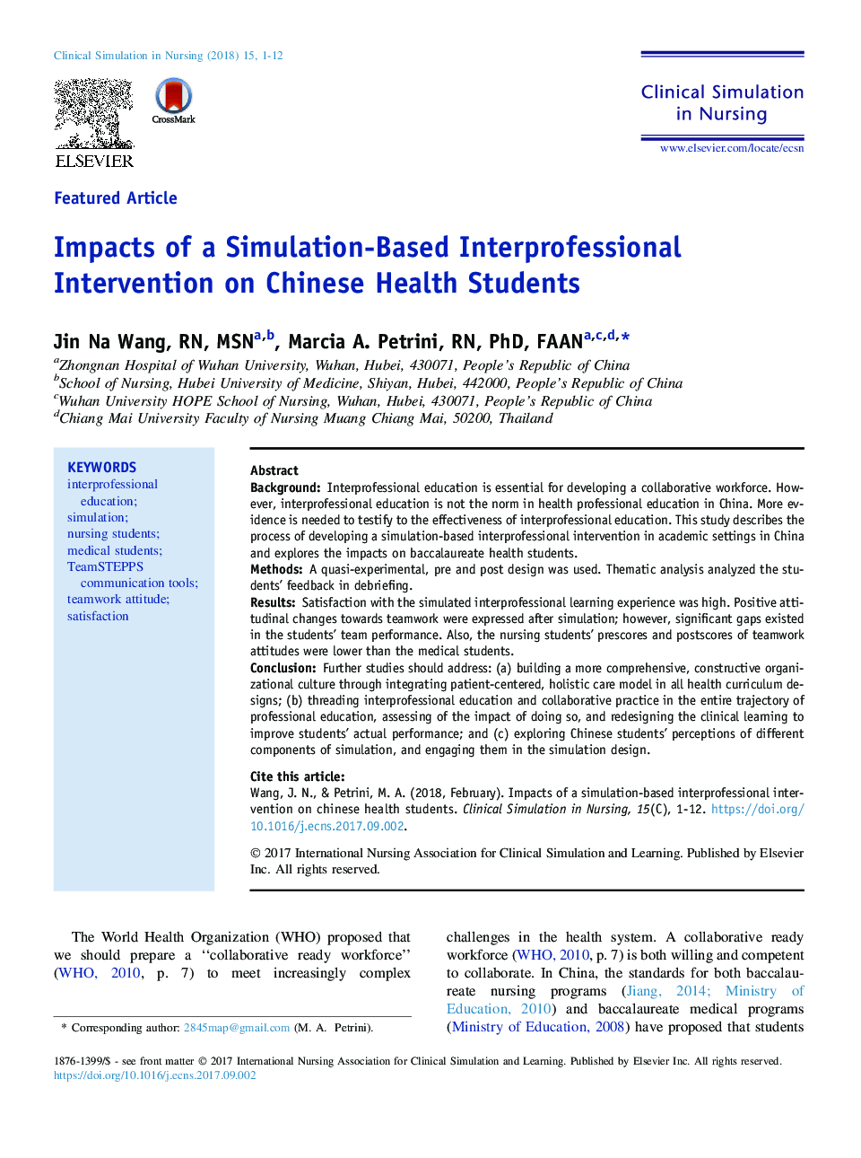 Impacts of a Simulation-Based Interprofessional Intervention on Chinese Health Students