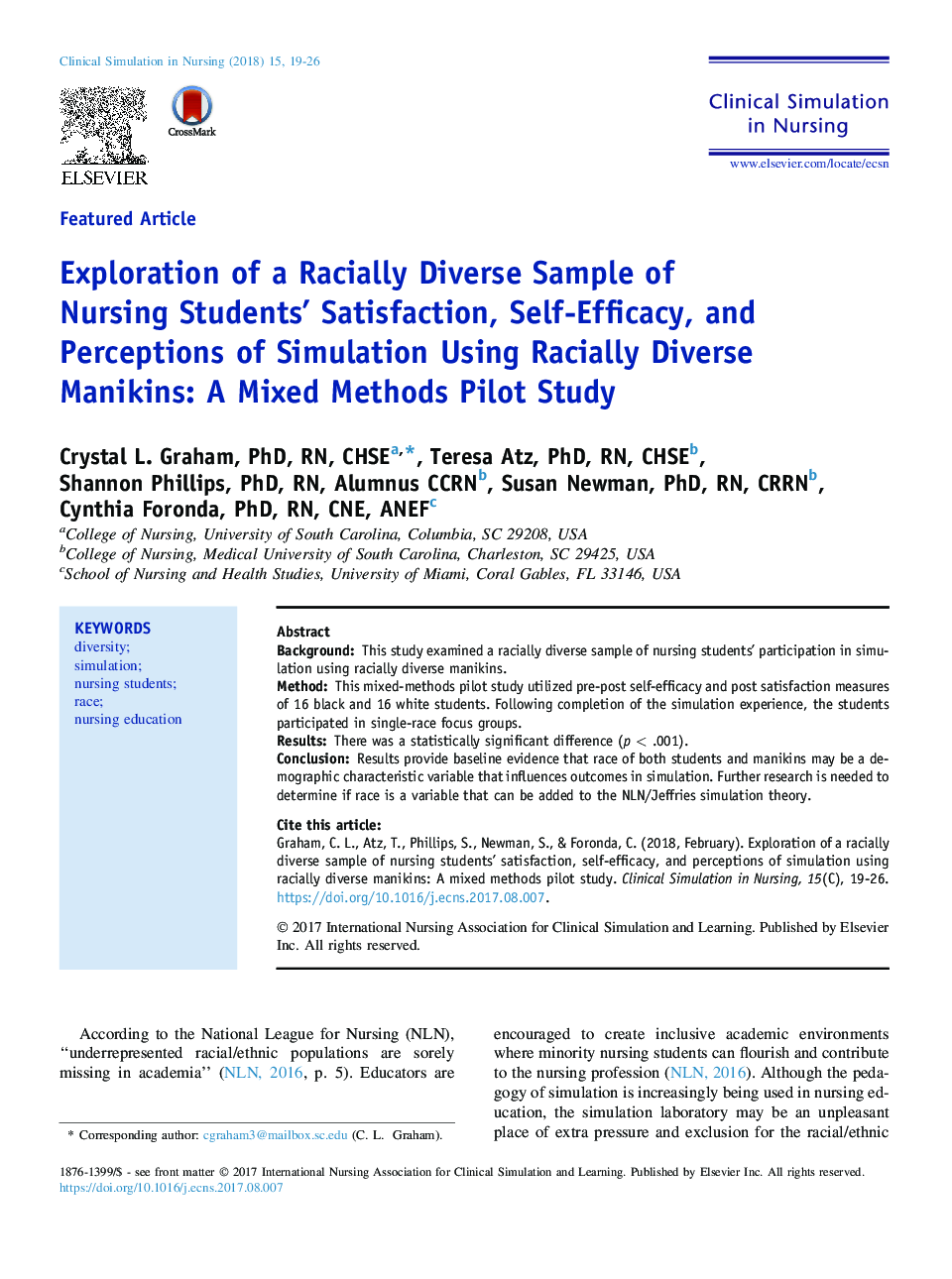 Exploration of a Racially Diverse Sample of Nursing Students' Satisfaction, Self-Efficacy, and Perceptions of Simulation Using Racially Diverse Manikins: A Mixed Methods Pilot Study