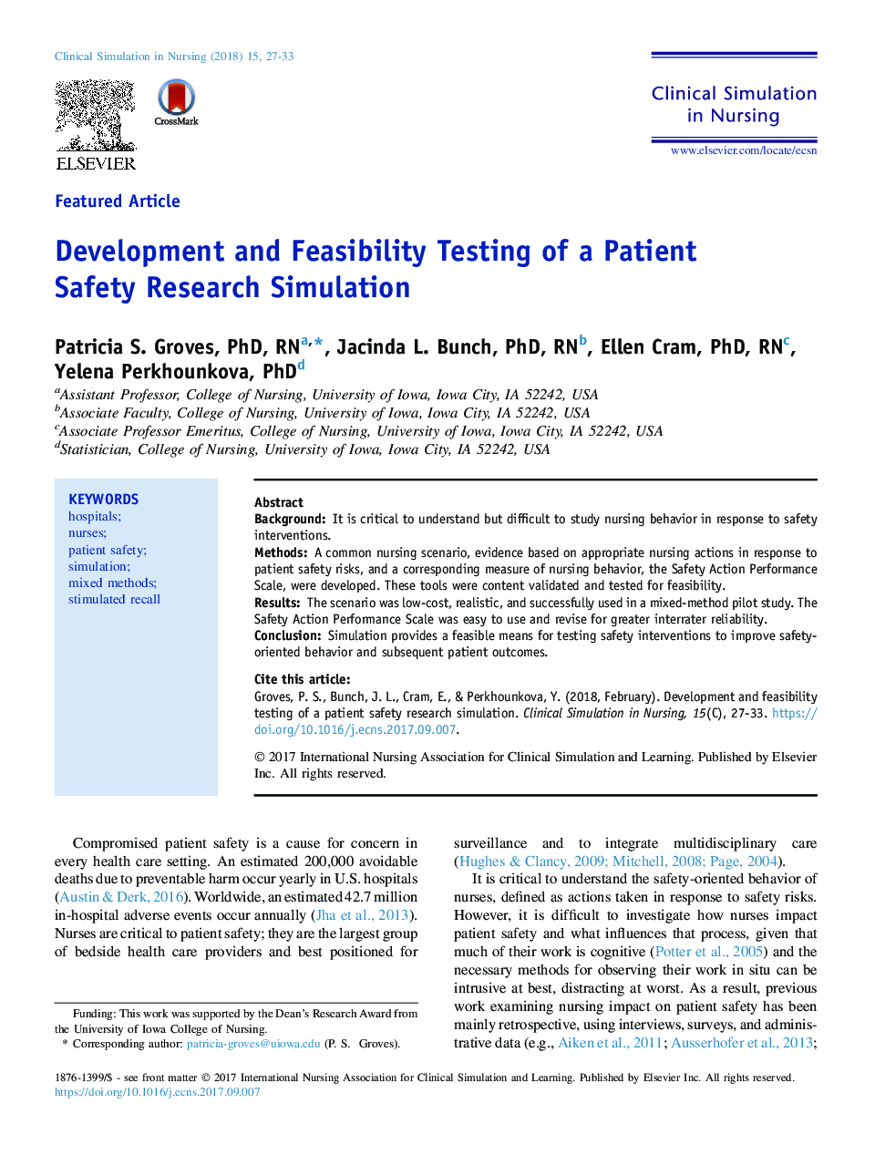 Development and Feasibility Testing of a Patient Safety Research Simulation