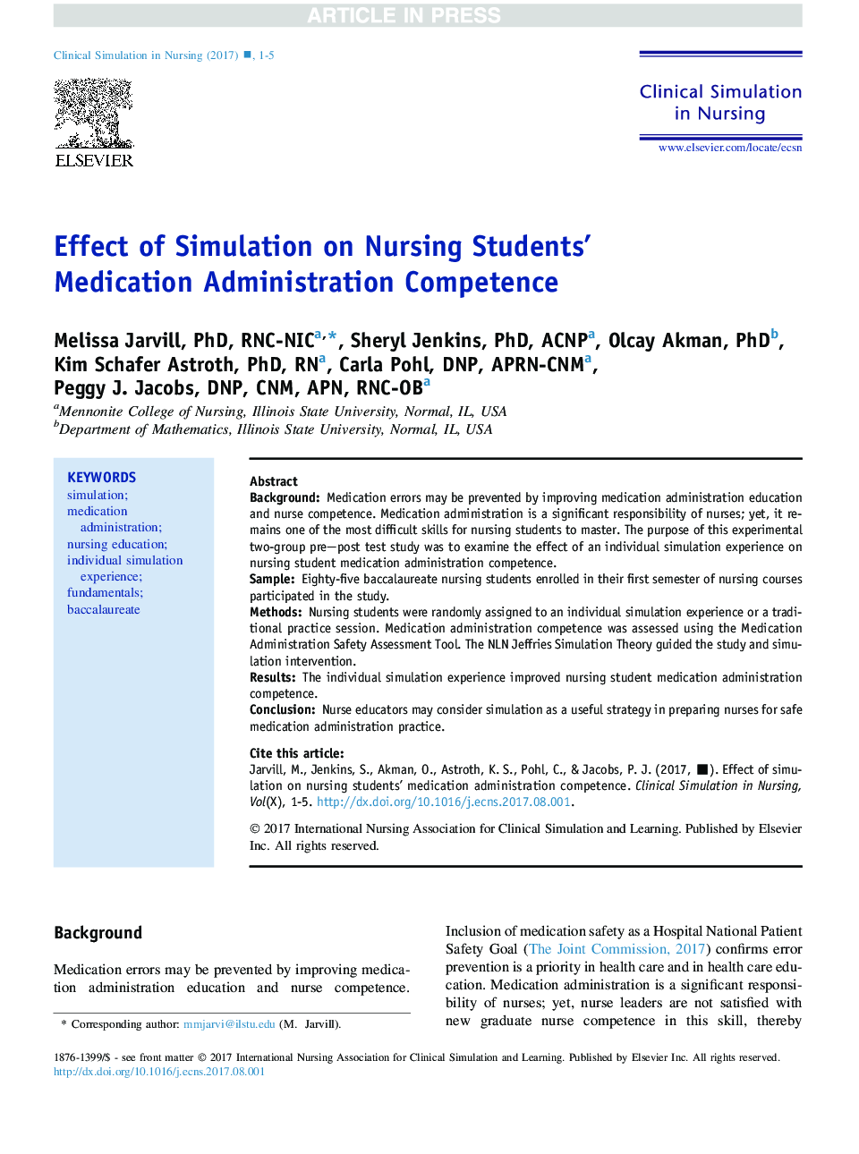 Effect of Simulation on Nursing Students' Medication Administration Competence