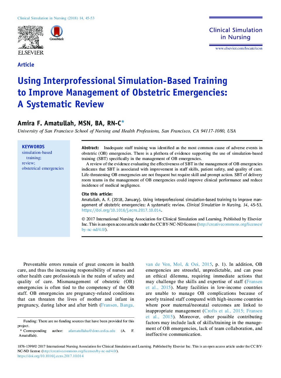 Using Interprofessional Simulation-Based Training to Improve Management of Obstetric Emergencies: A Systematic Review