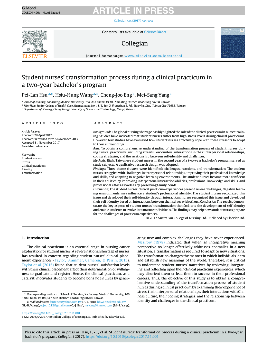 Student nurses' transformation process during a clinical practicum in a two-year bachelor's program