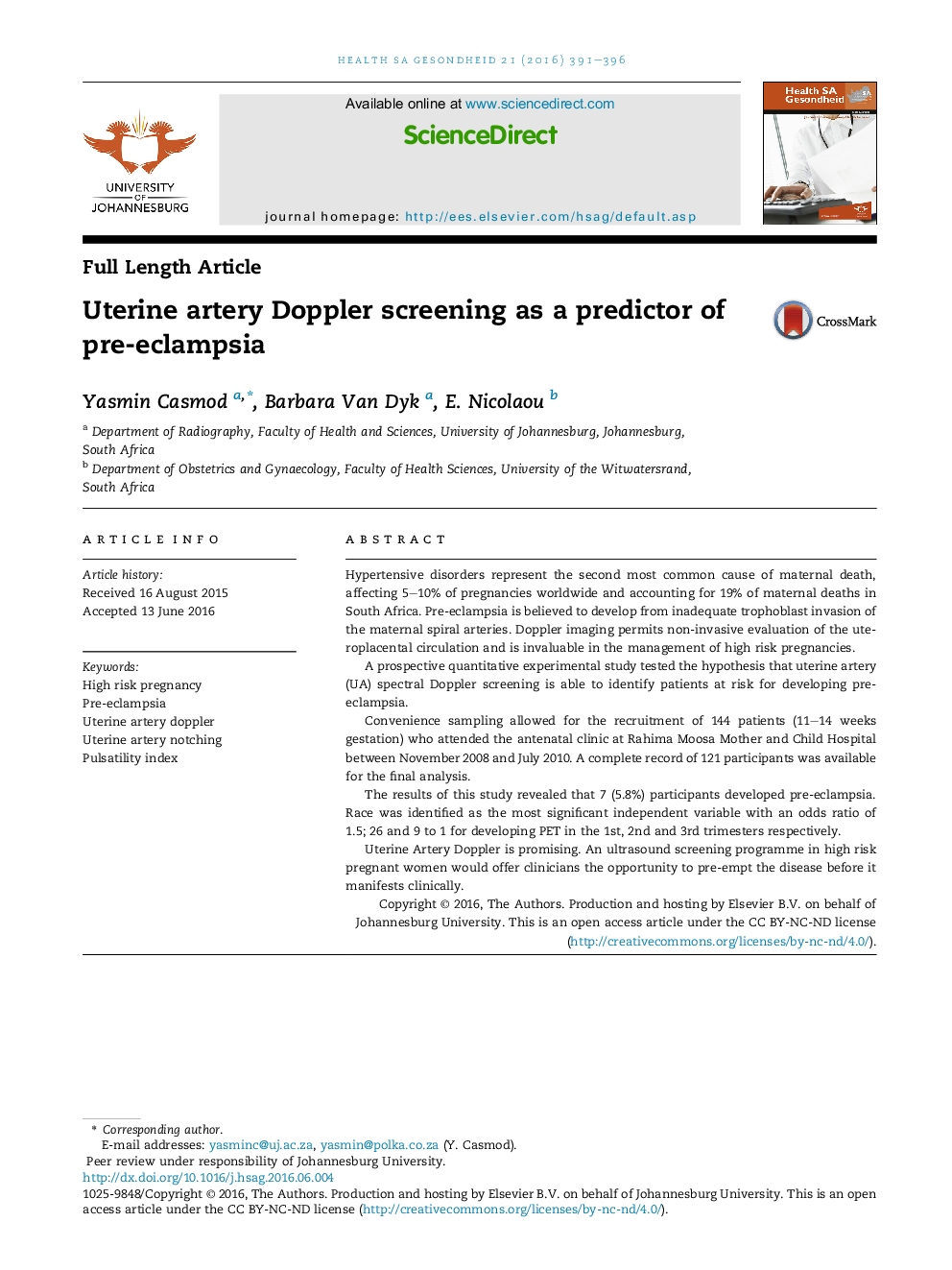 Uterine artery Doppler screening as a predictor of pre-eclampsia