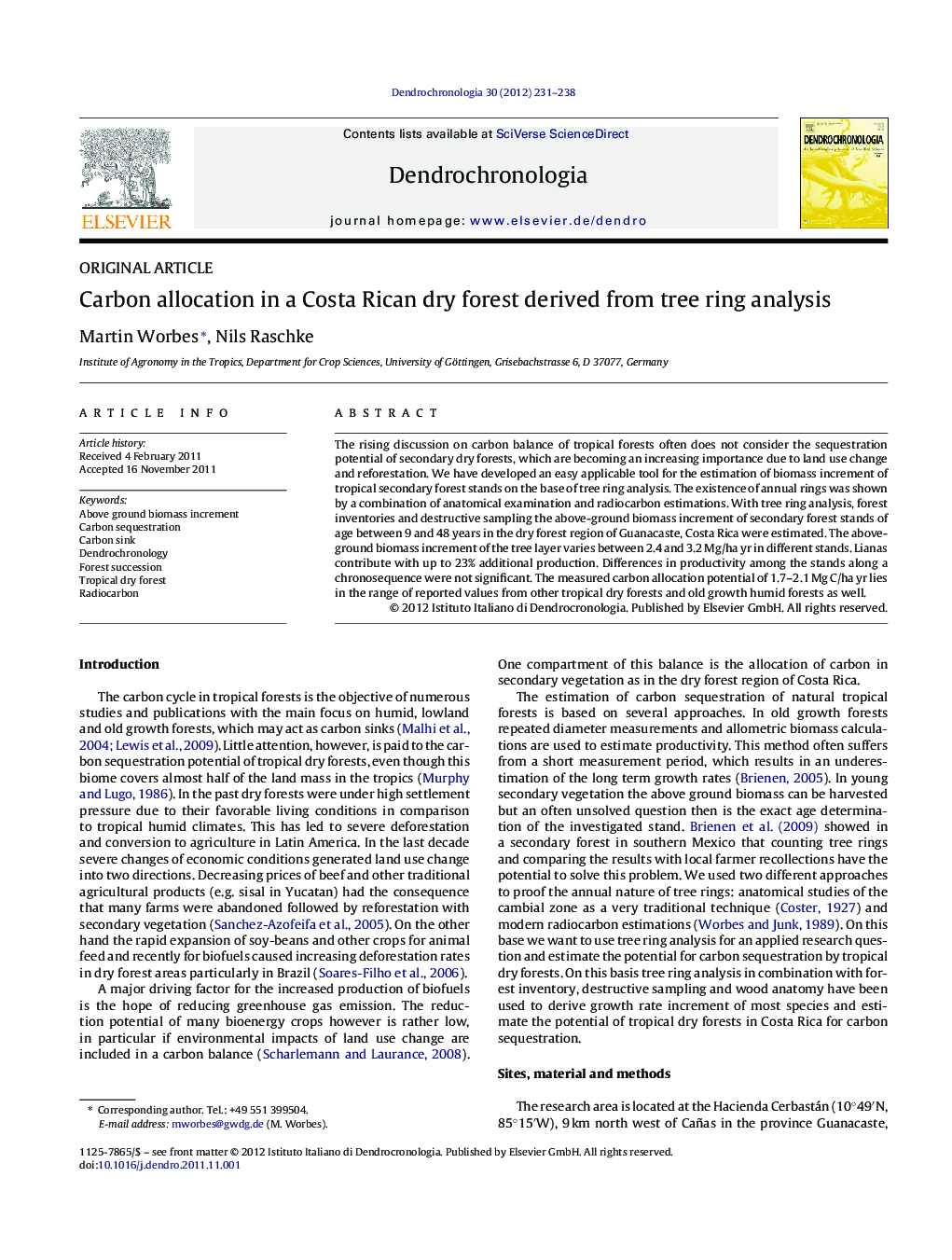 Carbon allocation in a Costa Rican dry forest derived from tree ring analysis