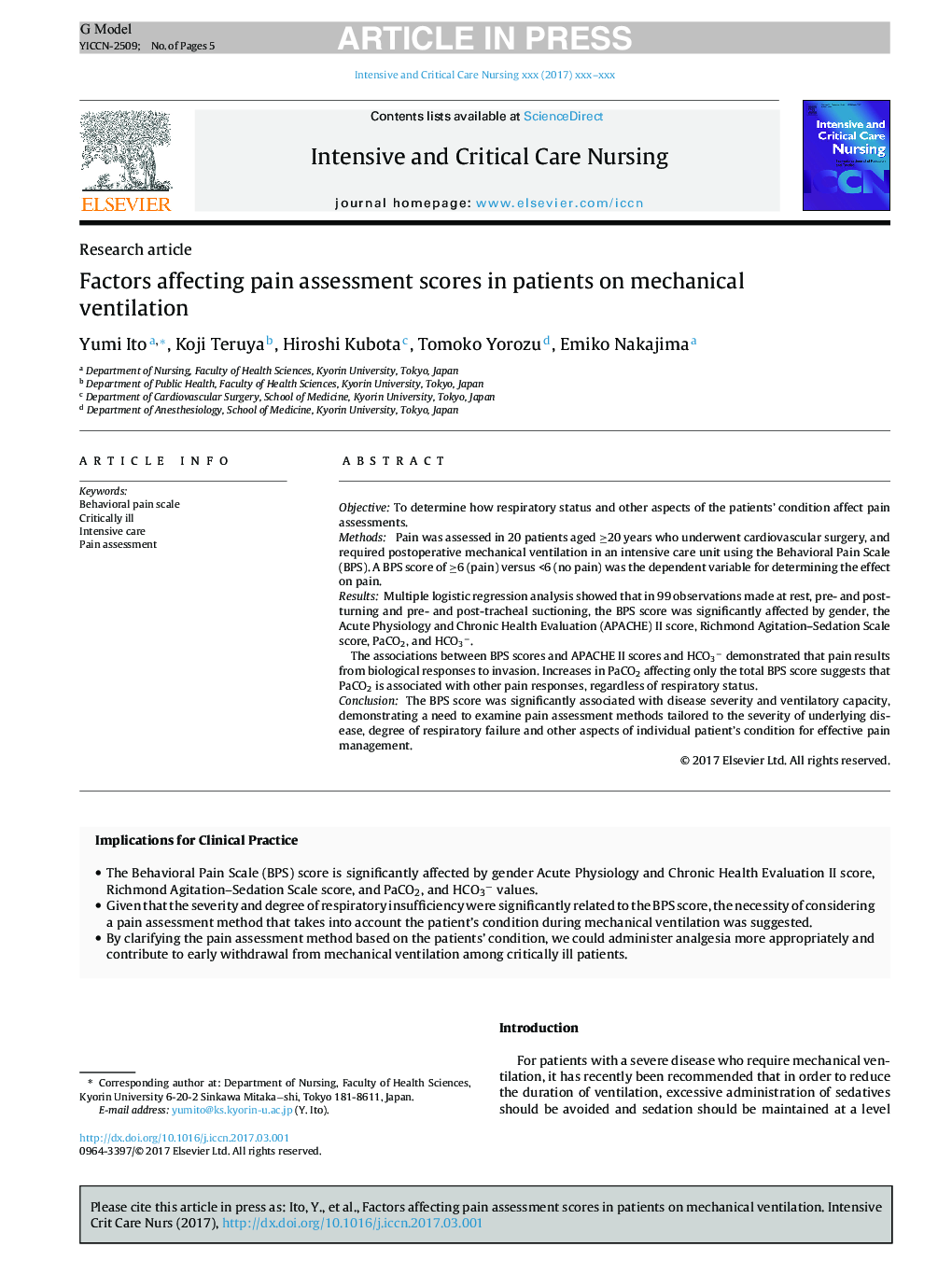 Factors affecting pain assessment scores in patients on mechanical ventilation