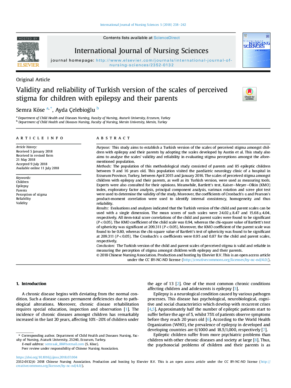 Validity and reliability of Turkish version of the scales of perceived stigma for children with epilepsy and their parents