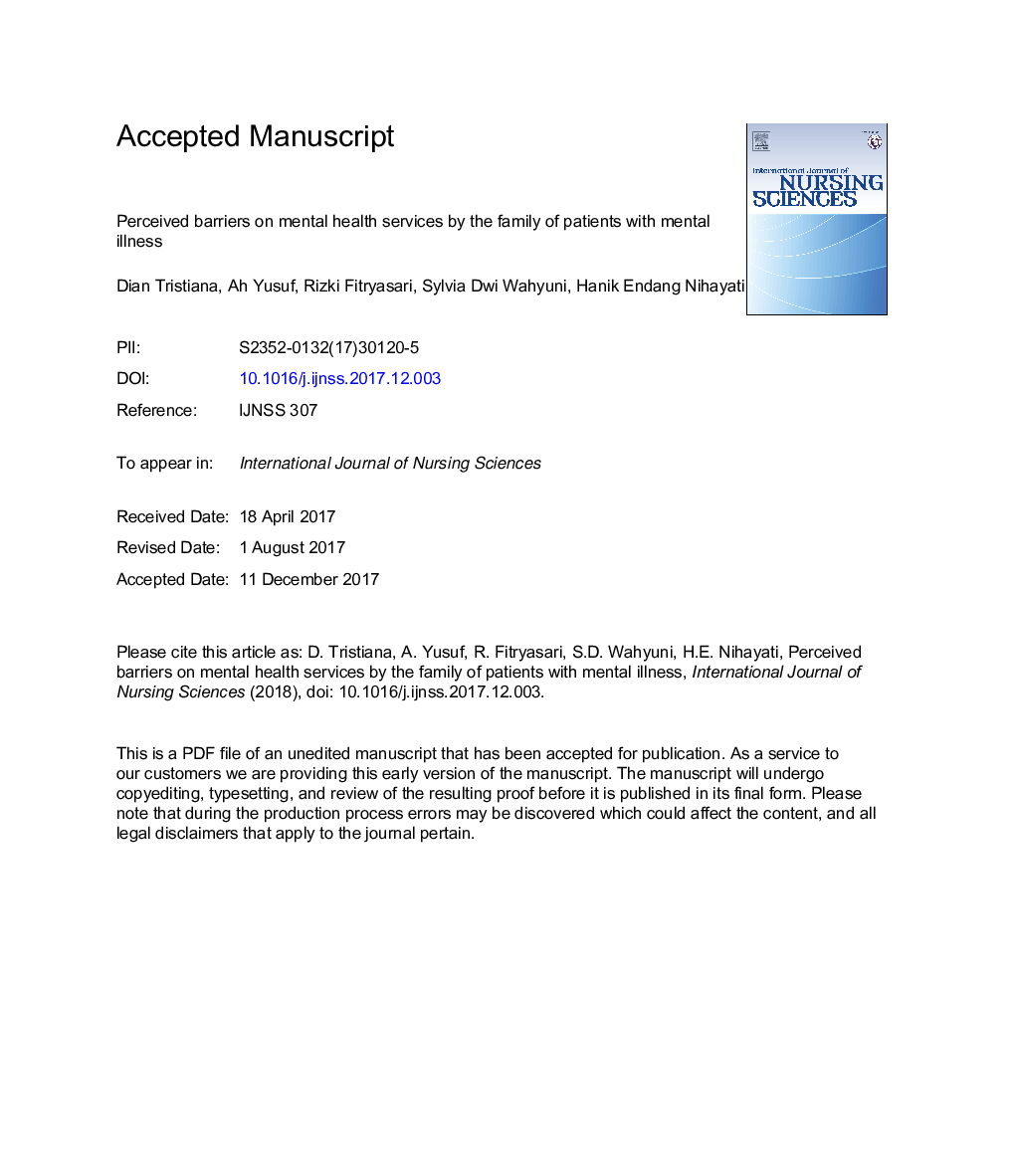 Perceived barriers on mental health services by the family of patients with mental illness