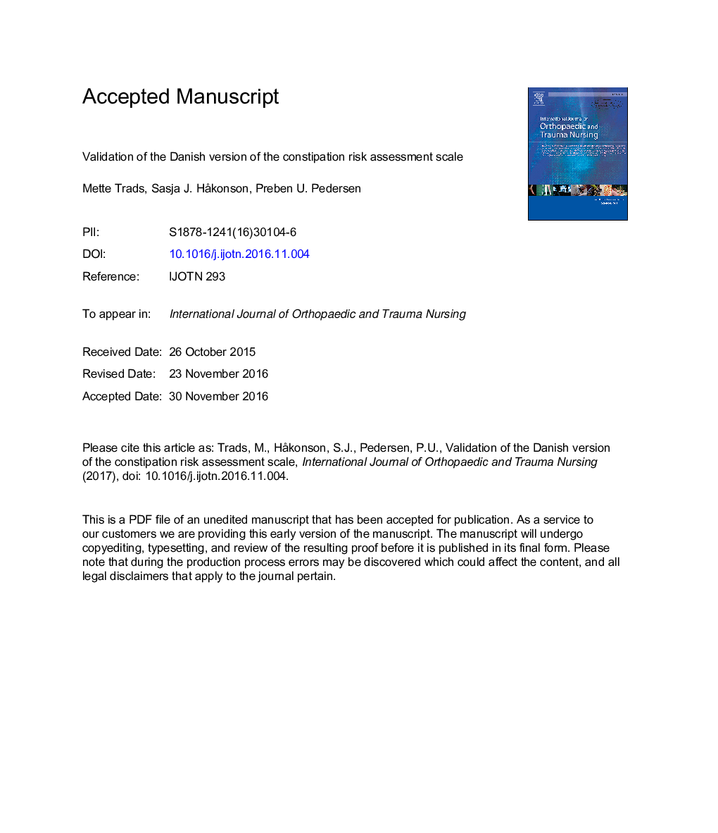 Validation of the Danish version of the constipation risk assessment scale (CRAS)