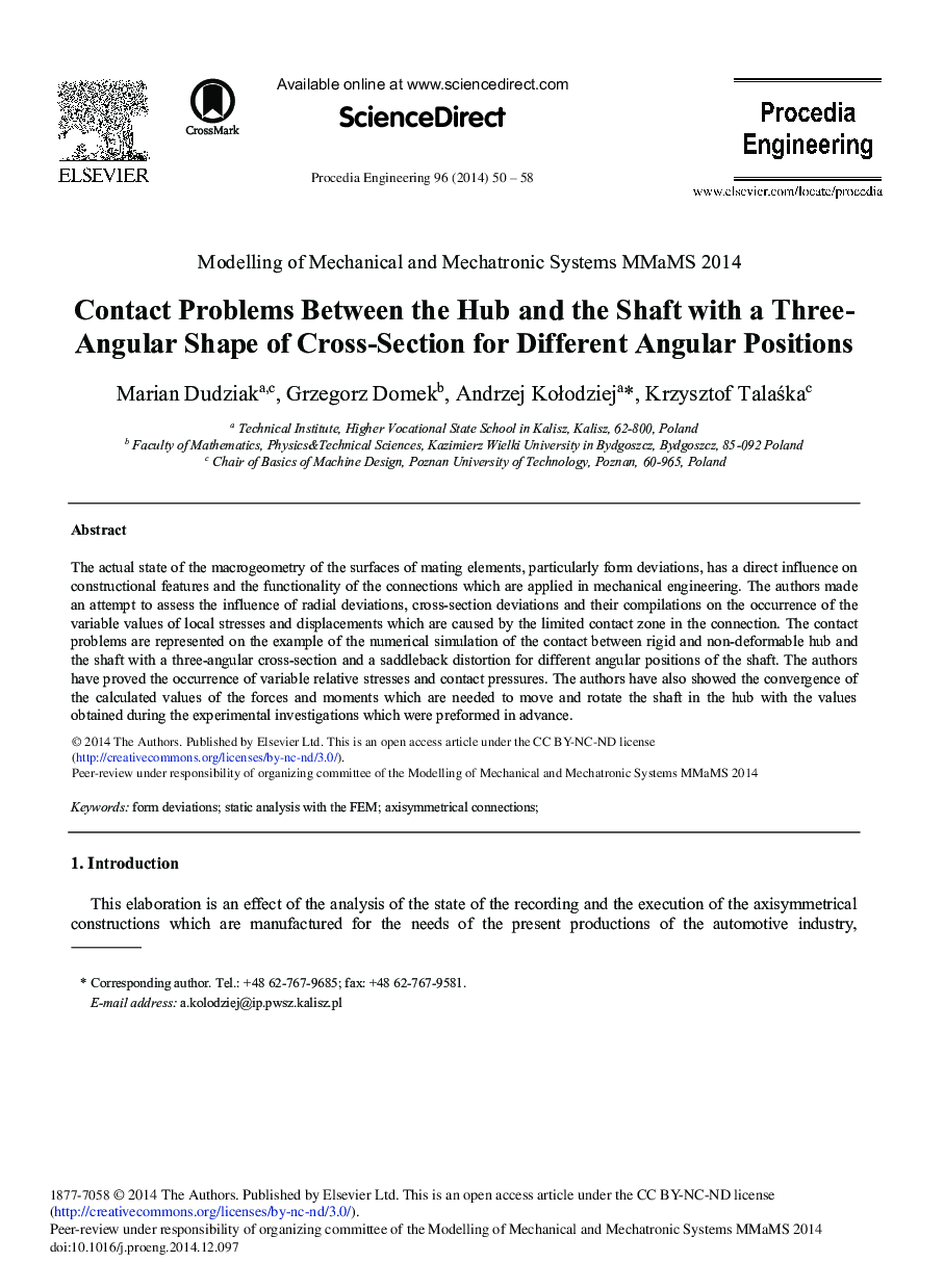 Contact Problems Between the Hub and the Shaft with a Three-angular Shape of Cross-section for Different Angular Positions 