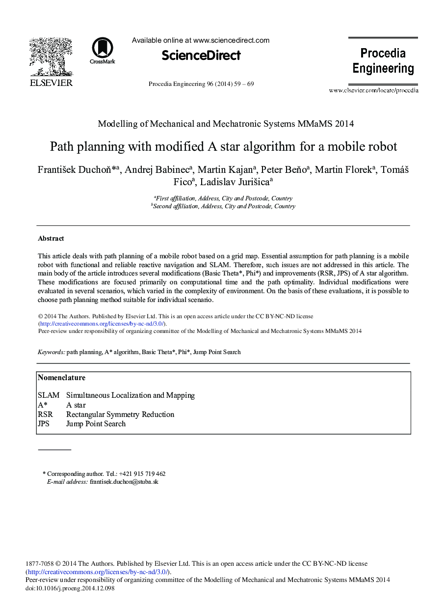 Path Planning with Modified a Star Algorithm for a Mobile Robot 