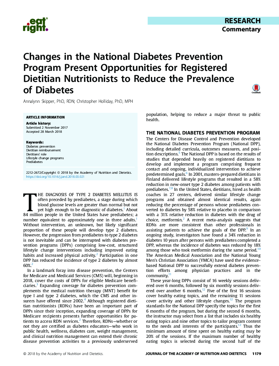 تغییرات در برنامه ملی جلوگیری از دیابت فرصت‌هایی برای کاهش شیوع دیابت برای متخصصان علم تغذیه فراهم می‌کند