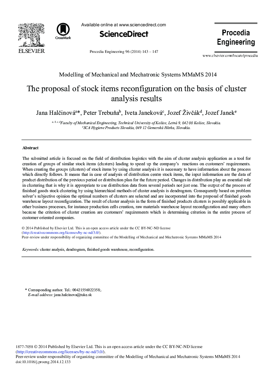 The Proposal of Stock Items Reconfiguration on the Basis of Cluster Analysis Results 