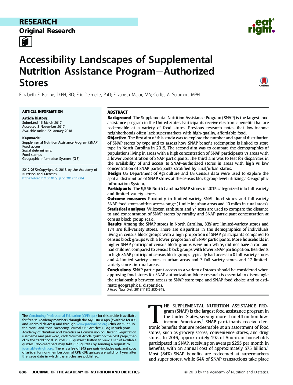 Accessibility Landscapes of Supplemental Nutrition Assistance ProgramâAuthorized Stores