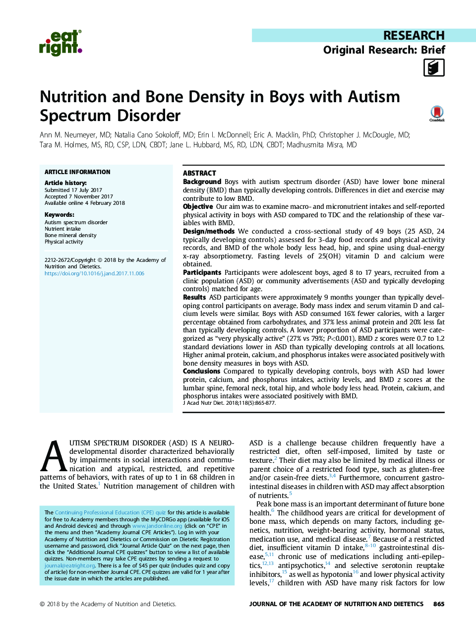 تغذیه و تراکم استخوان در پسران اختلال طیف اوتیسم 