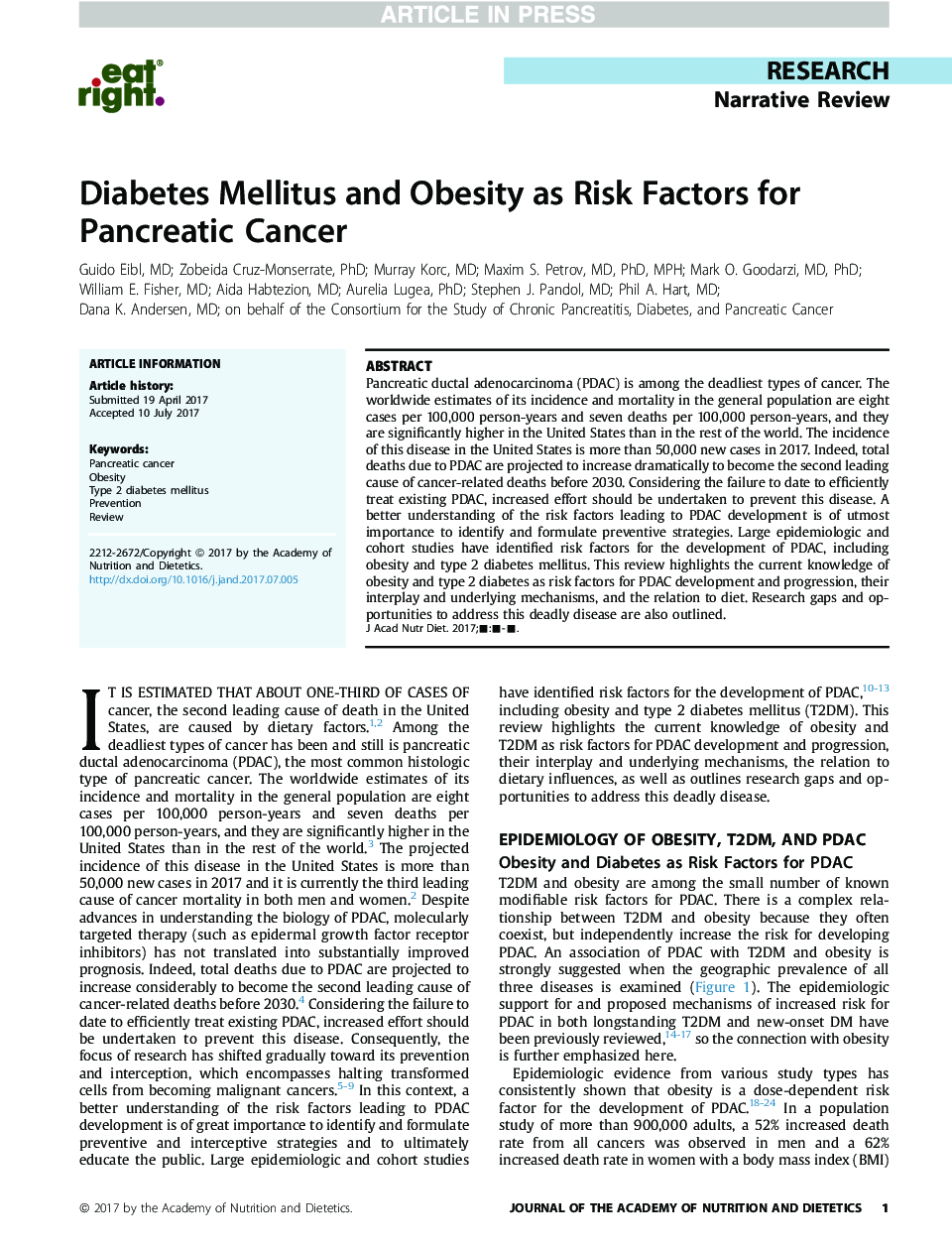 Diabetes Mellitus and Obesity as Risk Factors for Pancreatic Cancer