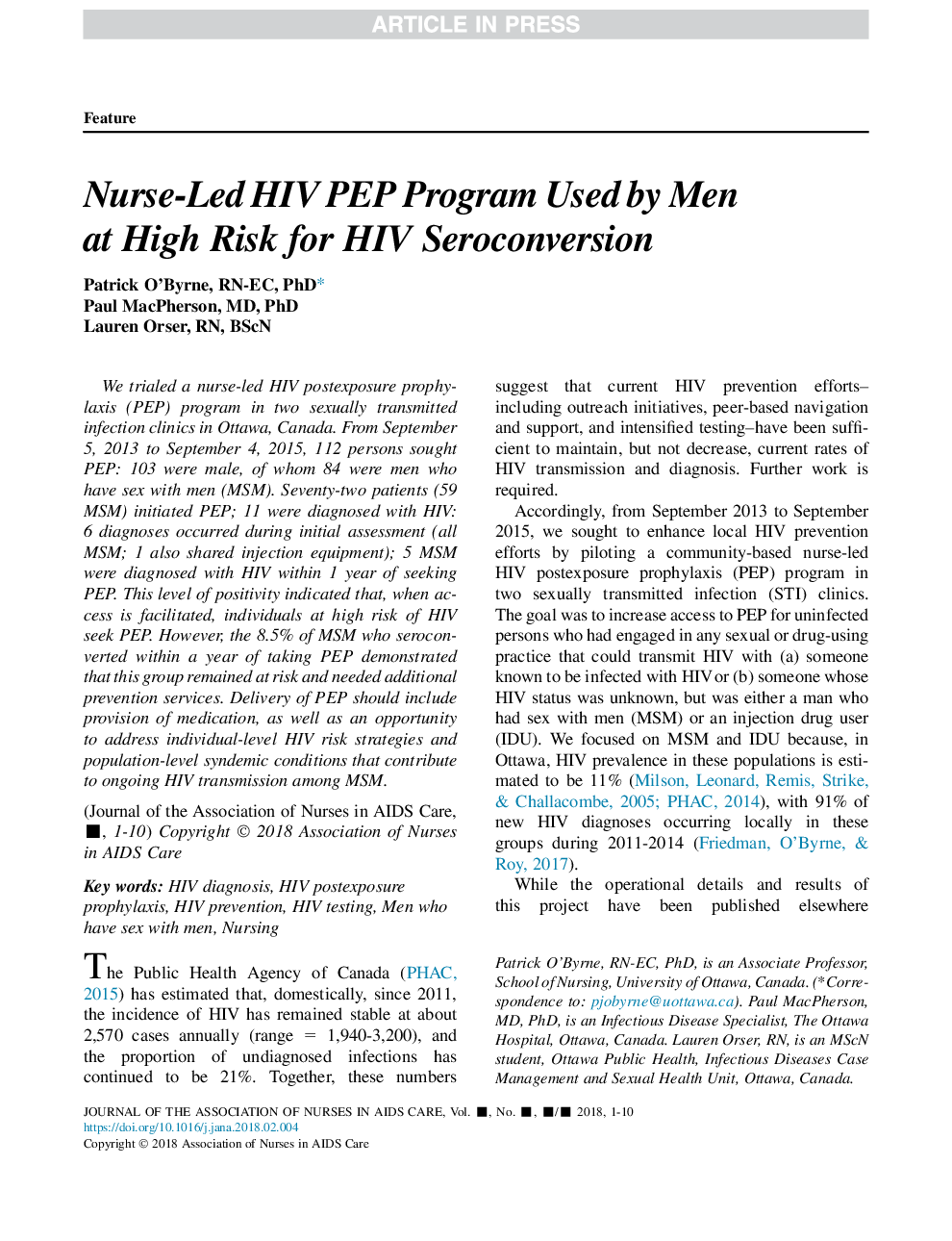 Nurse-Led HIV PEP Program Used by Men at High Risk for HIV Seroconversion