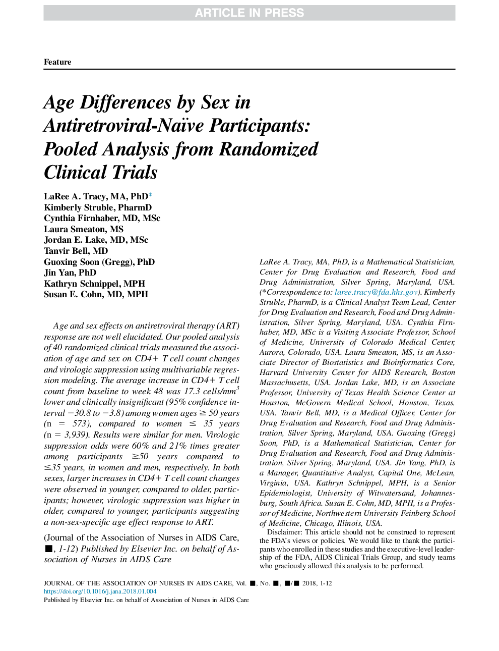 Age Differences by Sex in Antiretroviral-Naïve Participants: Pooled Analysis from Randomized Clinical Trials