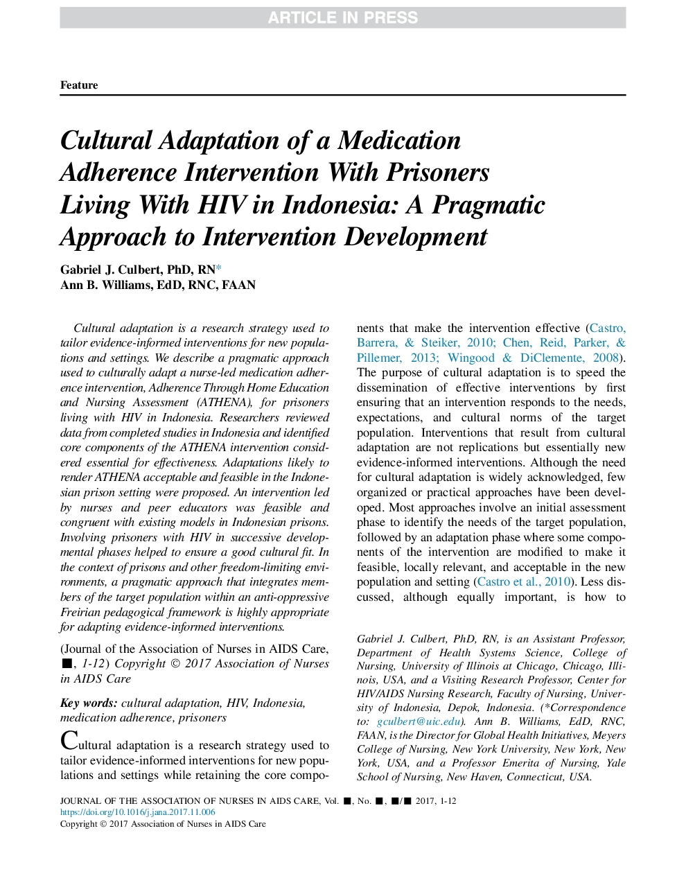 Cultural Adaptation of a Medication Adherence Intervention With Prisoners Living With HIV in Indonesia: A Pragmatic Approach to Intervention Development