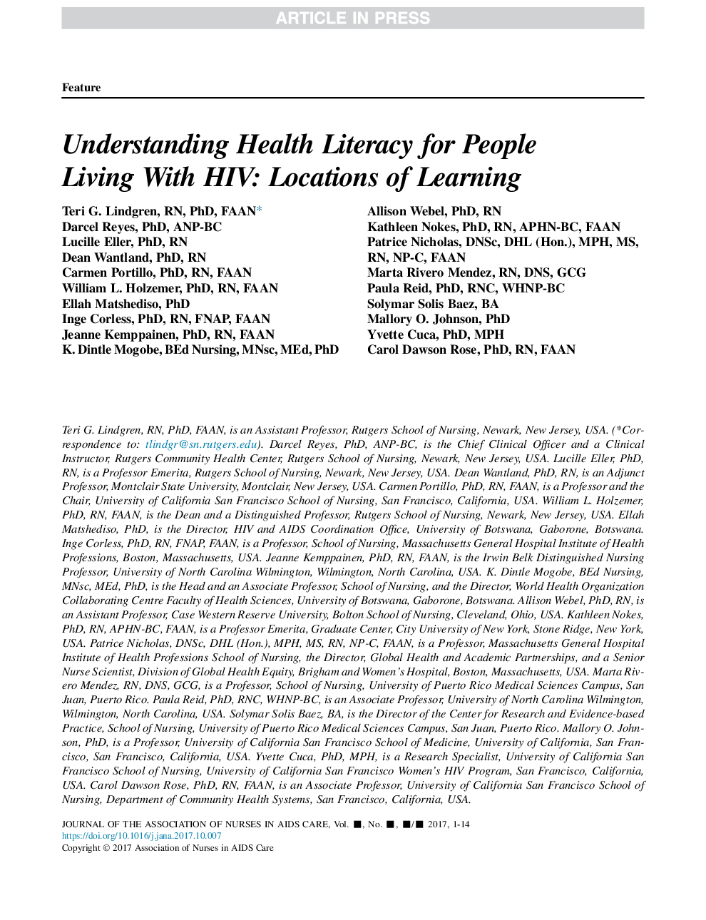 Understanding Health Literacy for People Living With HIV: Locations of Learning