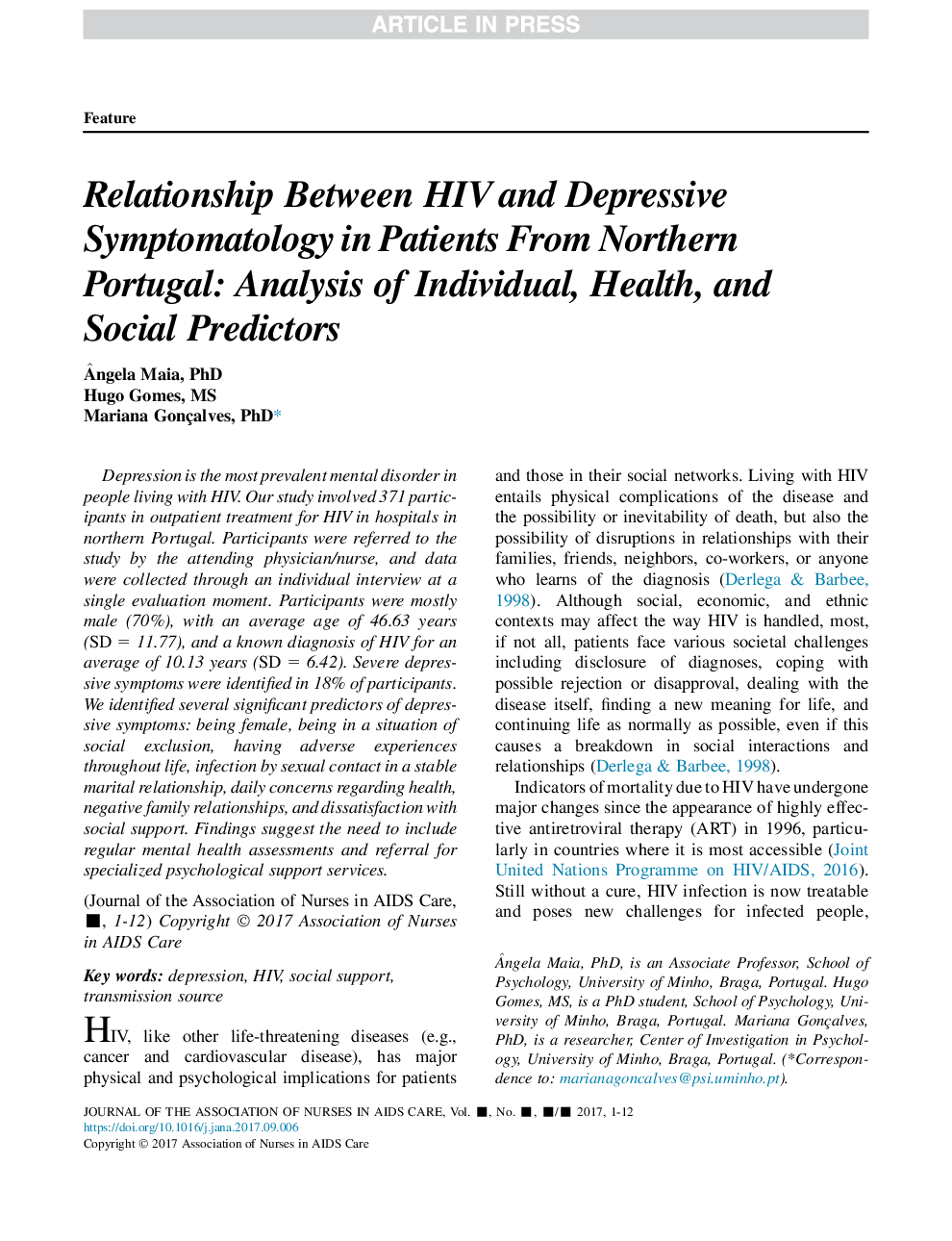 Relationship Between HIV and Depressive Symptomatology in Patients From Northern Portugal: Analysis of Individual, Health, andÂ Social Predictors