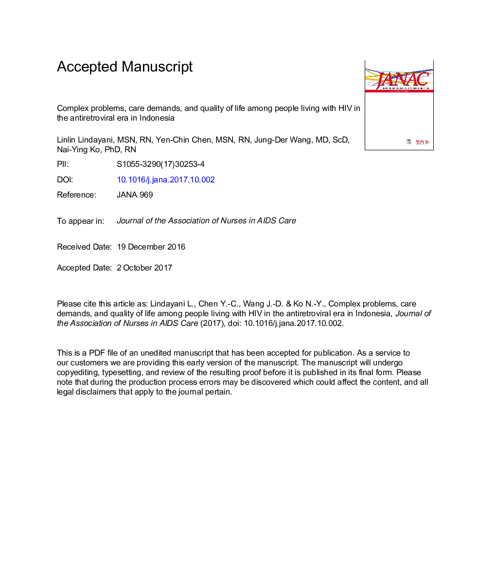 Complex Problems, Care Demands, and Quality of Life Among People Living With HIV in the Antiretroviral Era in Indonesia